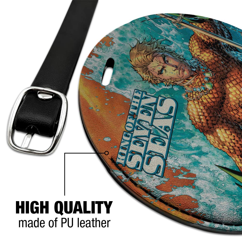 Waterproof Leather Luggage Tag - Aquaman King of The Sea Round ID Tag for Suitcases & Carry-On Bags | Perfect for Travel, Business Trips & Vacation