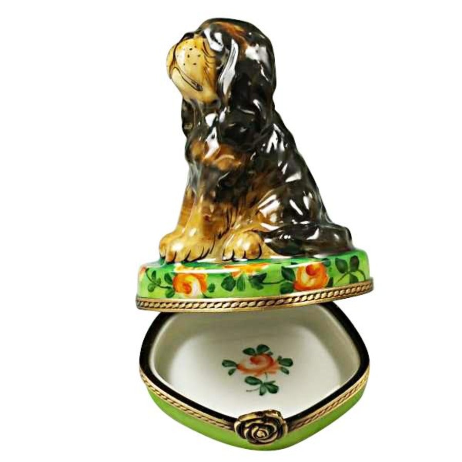 Black & Tan King Charles Spaniel Limoges Porcelain Figurine - Hand-Painted Collectible Dog Statue for Home Decor, Gift & Display
