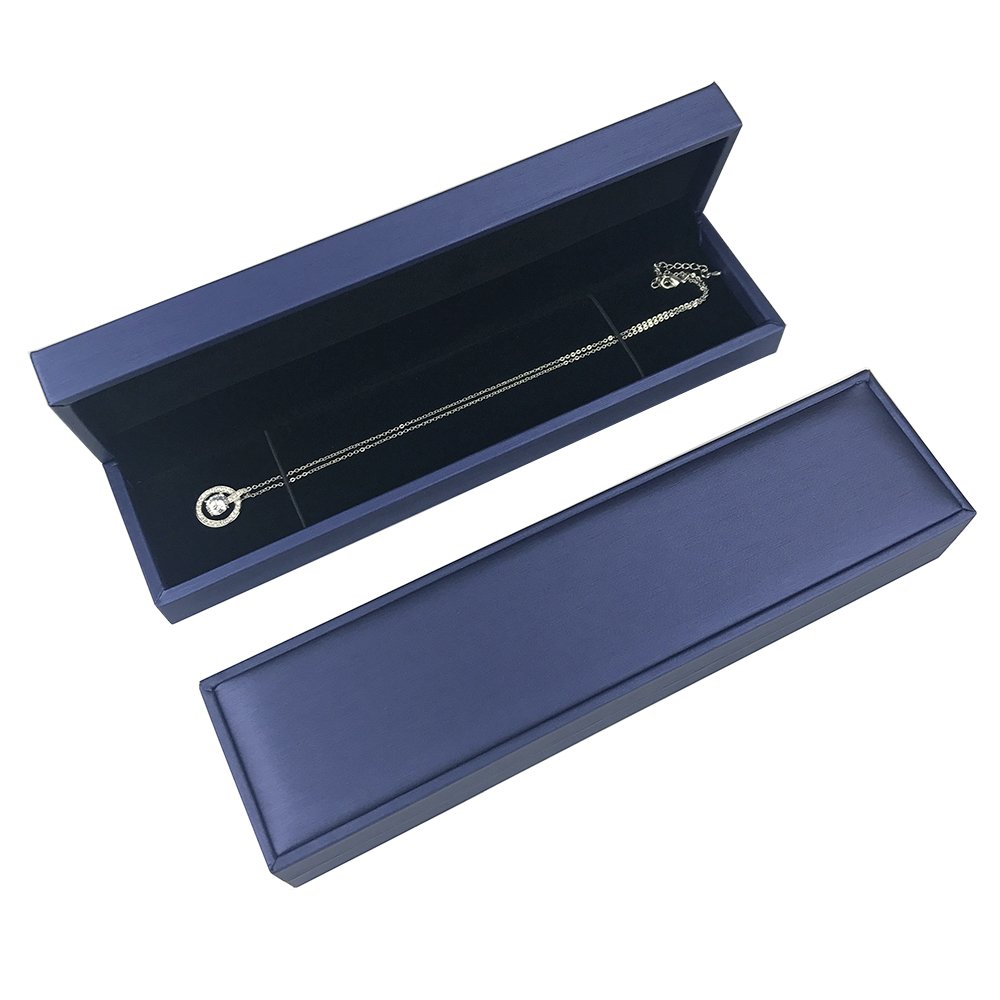DesignSter Premium Blue PU Leather Velvet Jewelry Display Case - Long Necklace Gift Box with Pendant Chain for Wedding & Anniversary Gifts | Perfect for Jewelry Storage, Organizer & Pen Display