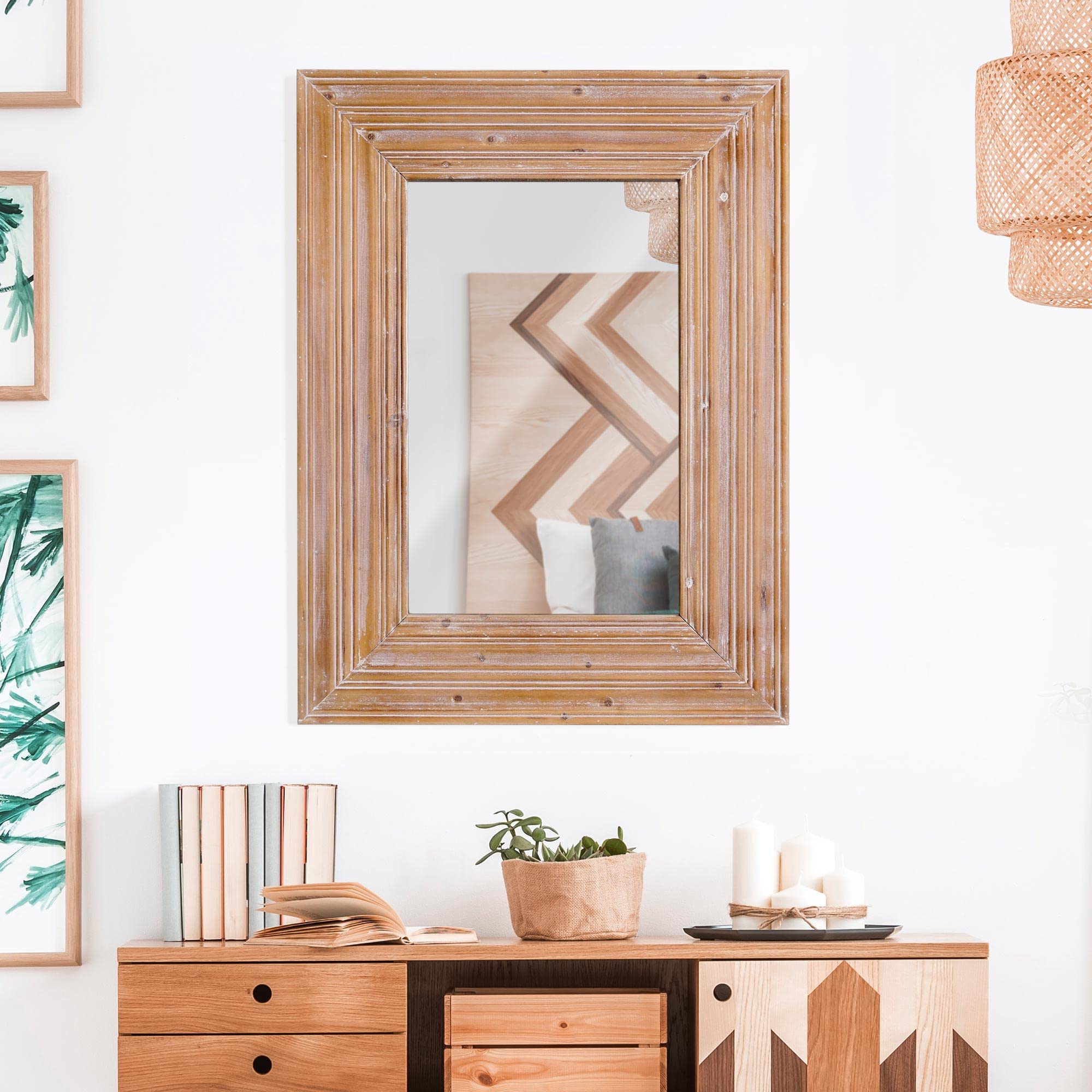Head West Natural Whitewash Wood Farmhouse Wall Mirror 30x40 Inches - Rustic Vanity, Bathroom & Living Room Decorative Accent Mirror for Home Decor | Perfect for Bedroom, Entryway and Farmhouse Style Interiors