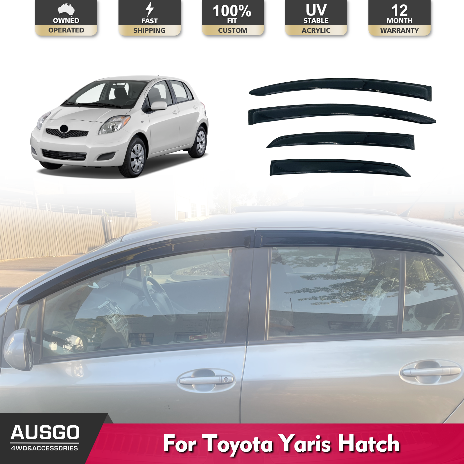 Premium Car Weather Shields for Toyota Yaris Hatchback 2005-2011 - Durable Rain Guards & Window Deflectors for All-Weather Protection & Enhanced Driving Comfort