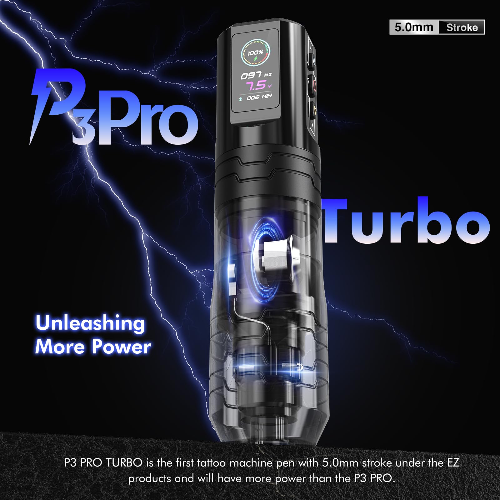 EZ Wireless Tattoo Gun - Professional Bluetooth Tattoo Machine Pen with 5 Adjustable Strokes (3.0-5.0mm), 1600mAh Battery, OLED Display - Perfect for Tattoo Artists & Beginners (P3 Pro Turbo Red) | Ideal for Studio Work & Home Practice