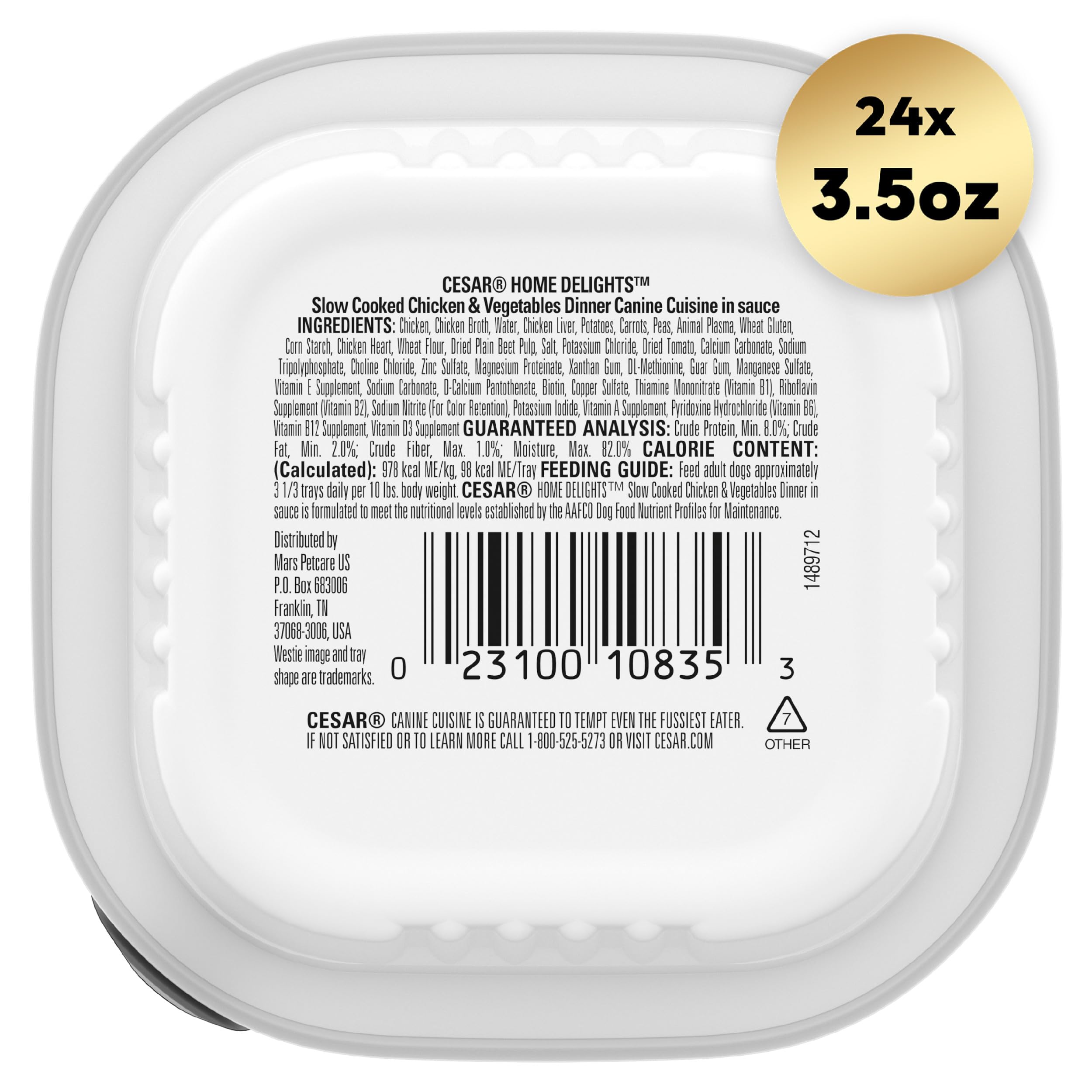 Premium CESAR HOME DELIGHTS Adult Wet Dog Food - Slow Cooked Chicken & Vegetables in Savory Sauce, 3.5 oz Easy-Peel Trays (Pack of 24) | Perfect for Mealtime, Training Rewards & Senior Dogs