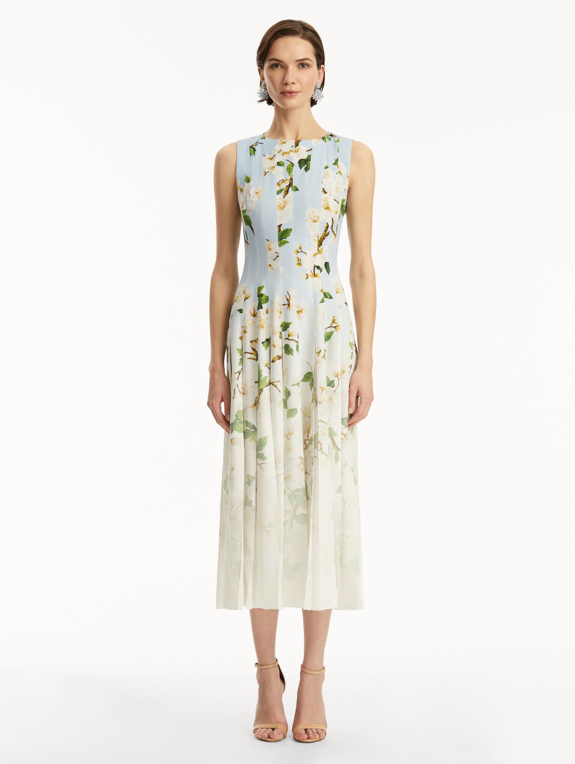 Ombré Cherry Blossom Cady Inset Dress - Elegant Floral Print Women's Party Dress for Weddings, Cocktail Events & Spring Occasions