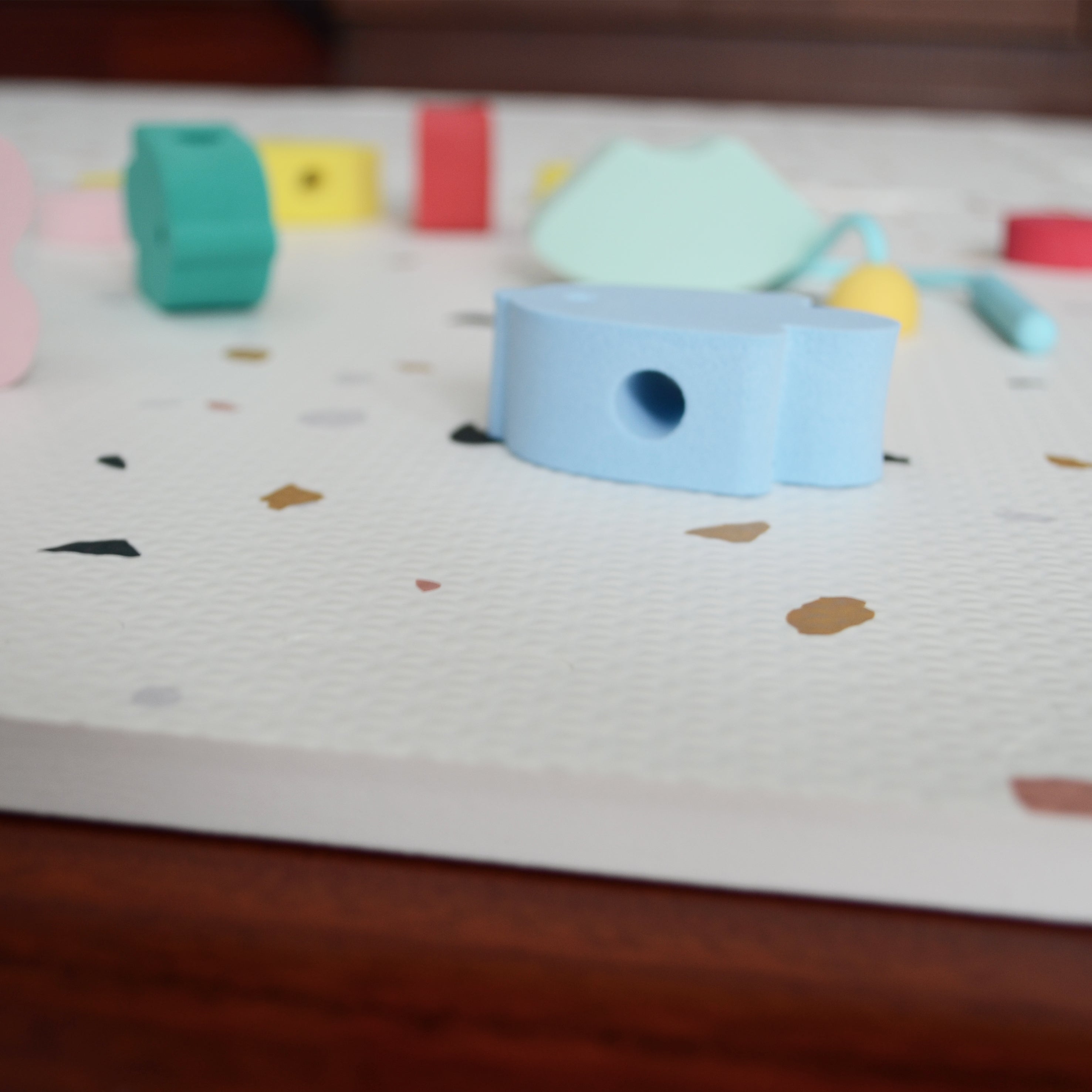 Puzzle Play Mat Tiles - White Terrazzo Theme Stone Mosaic Design for Kids Floor & Playroom | Non-Toxic Foam Tiles for Safe Playtime & Learning Activities