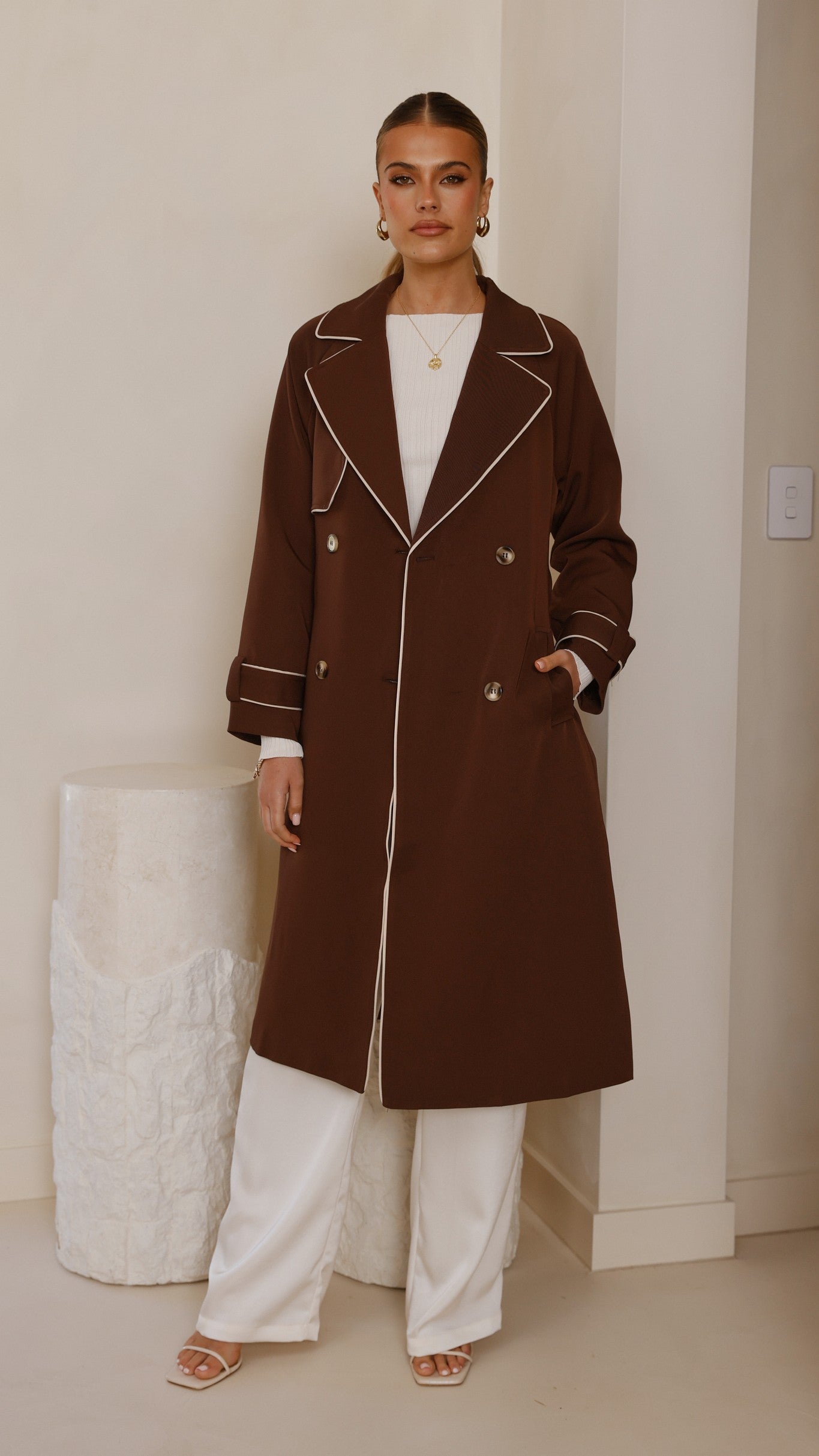 Blanca Women's Trench Coat - Classic Long Waterproof Raincoat with Belt, Espresso Brown - Perfect for Office, Travel & Fall Fashion