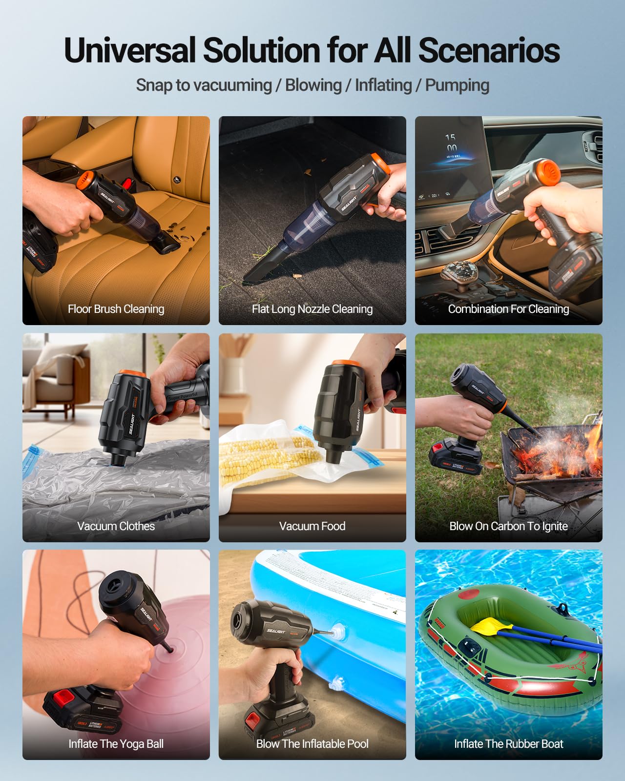 SEALIGHT 21000Pa High Power Cordless Handheld Vacuum Cleaner - 18V/120W Mini Car Vacuum with 2 Rechargeable Batteries for Long Runtime | Portable Vacuum for Car, Home, Office & Pet Hair Cleaning | Ideal for Quick Spills, Upholstery, Car Seats & Pet Hair Removal