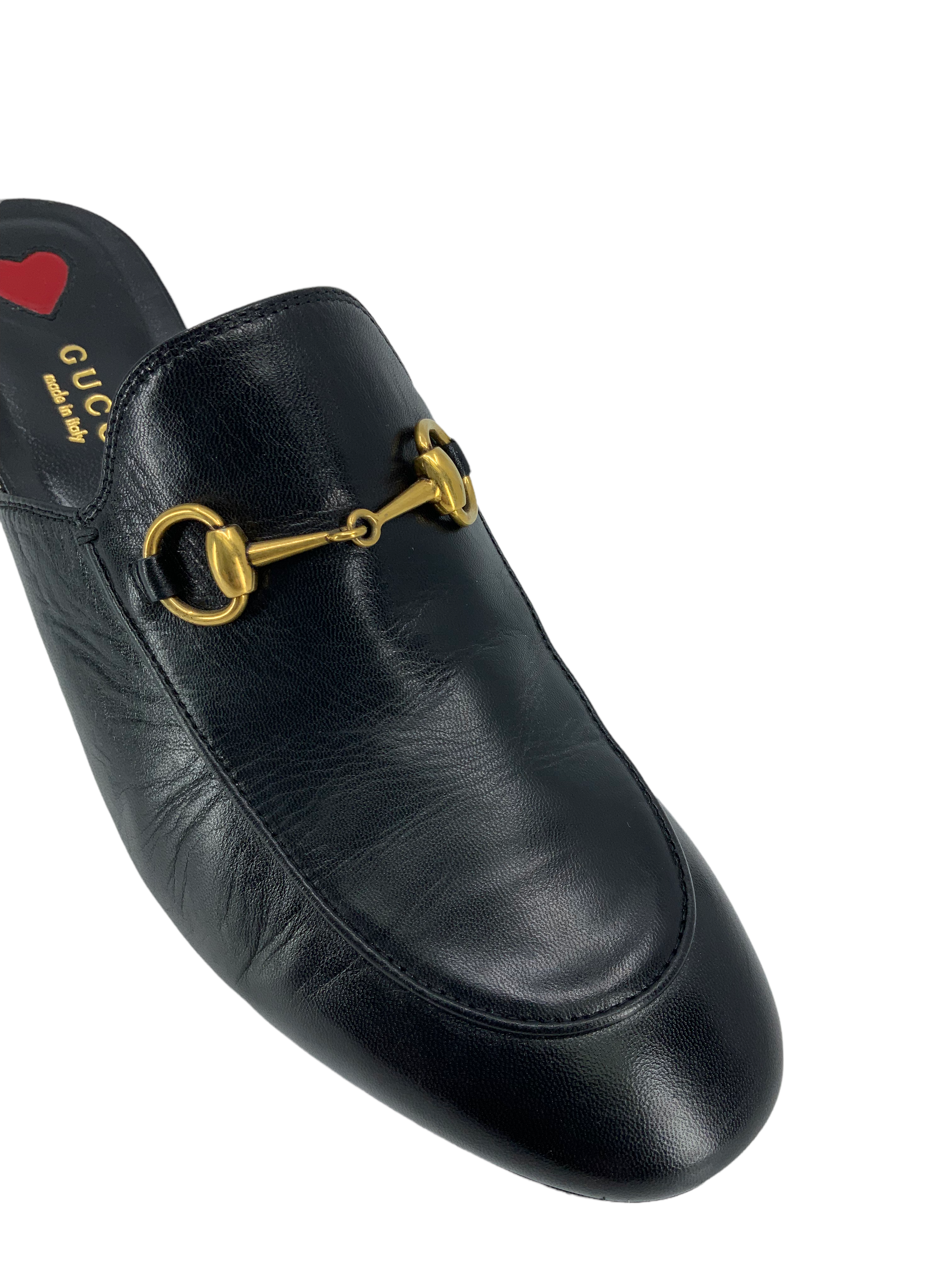 Gucci Julie Princetown Horsebit Mid Heel Mules Women's Size 8.5 - Luxury Designer Slip-On Shoes for Office, Party & Special Occasions