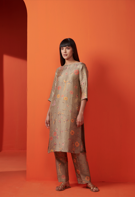 Elegant Chandni Kurta in Olive Green Silk Brocade - Perfect for Festivals, Weddings & Ethnic Occasions