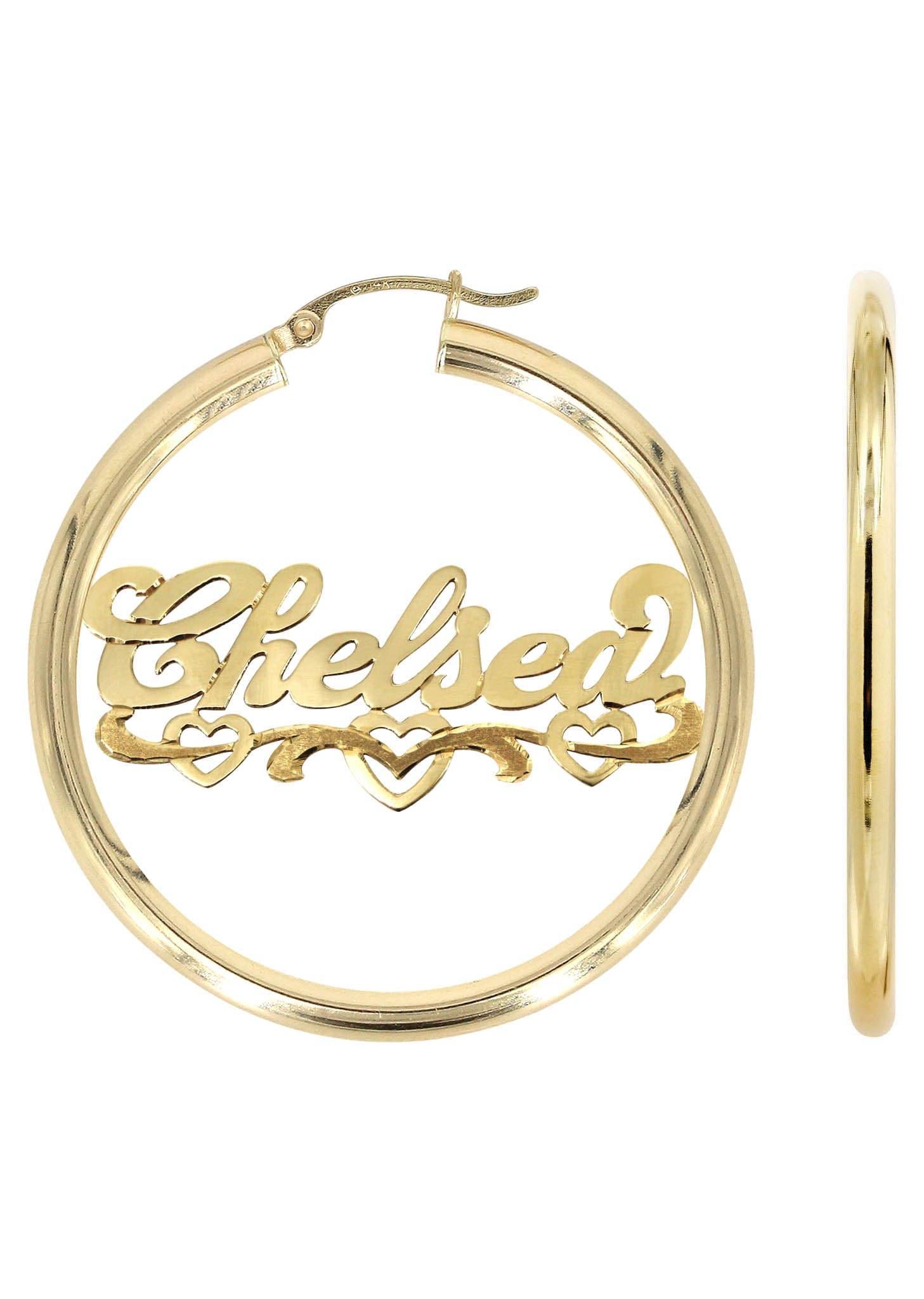 14K Gold Diamond Cut Heart Name Plate Hoop Earrings for Women - Elegant Personalized Jewelry Gift for Valentine's Day, Anniversary & Special Occasions