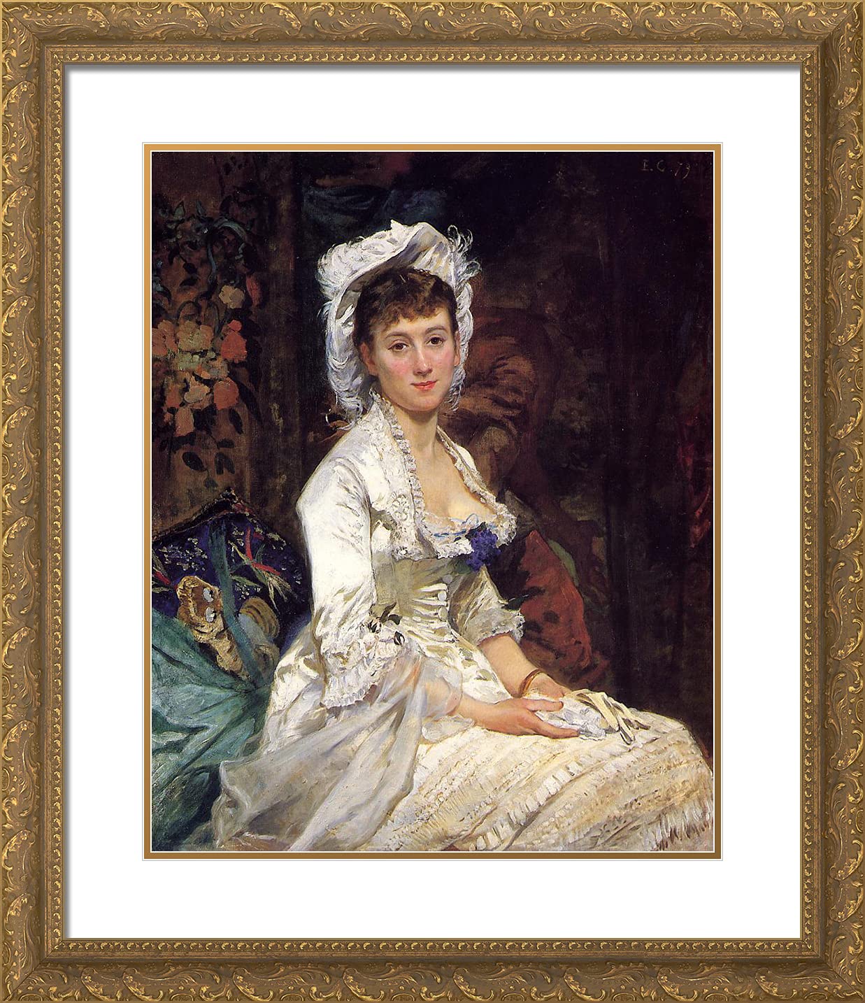 Eva Gonzales 'Portrait of a Woman in White' 20x23 Gold Ornate Framed Art Print with Double Matting - Perfect for Living Room, Bedroom & Office Wall Decor