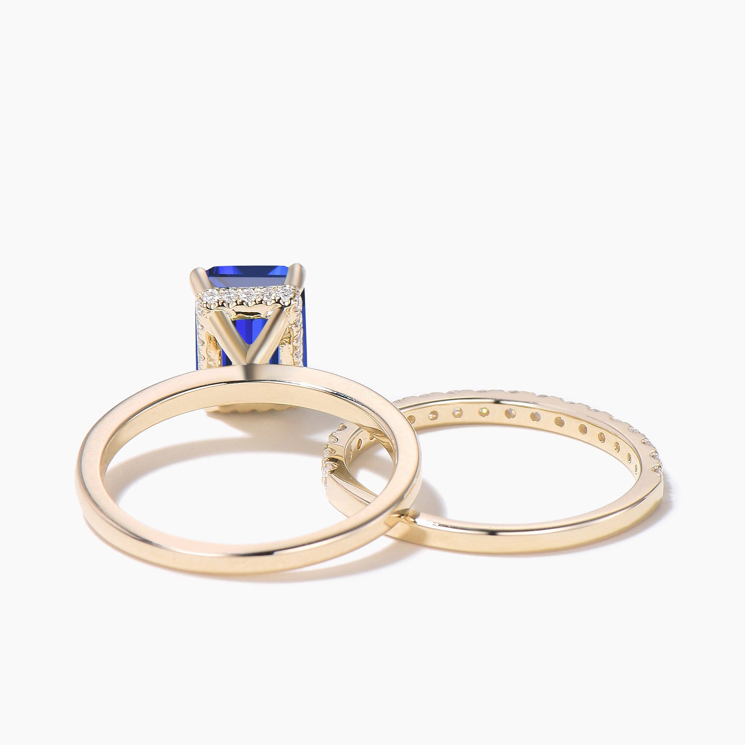 2CT Emerald Cut Blue Sapphire Solitaire Engagement Ring for Women - Hidden Halo Wedding Band, Anniversary Gift, Bridal Jewelry for Proposals & Special Occasions