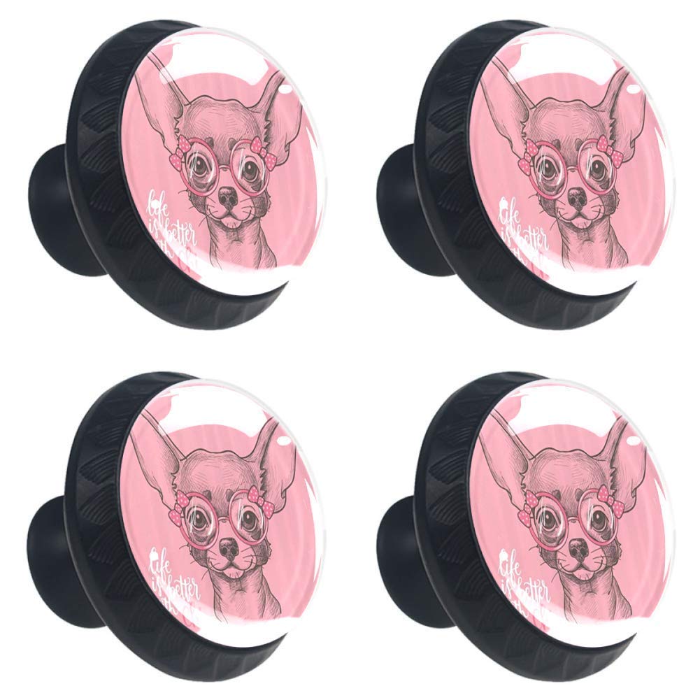 Chihuahua Sketch Cabinet Knobs - Fashion Glasses & Ribbons for Wardrobe, Dresser, Office