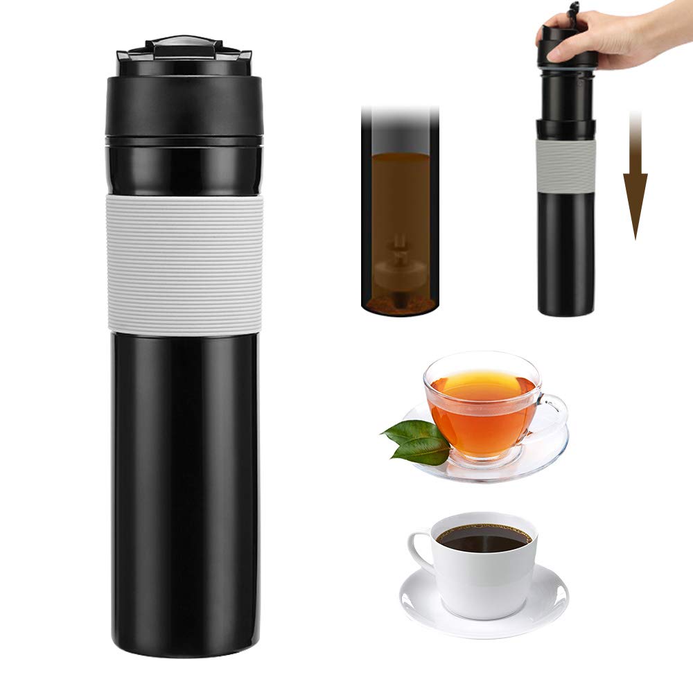 ALLOMN French Press Coffee Maker - 12oz/350ml Portable Travel Mug for Tea & Frothed Milk, Vacuum Insulated Stainless Steel Coffee Press for Home, Office, Camping & Outdoor Adventures (Black) - Perfect for Coffee Lovers & Travel Enthusiasts