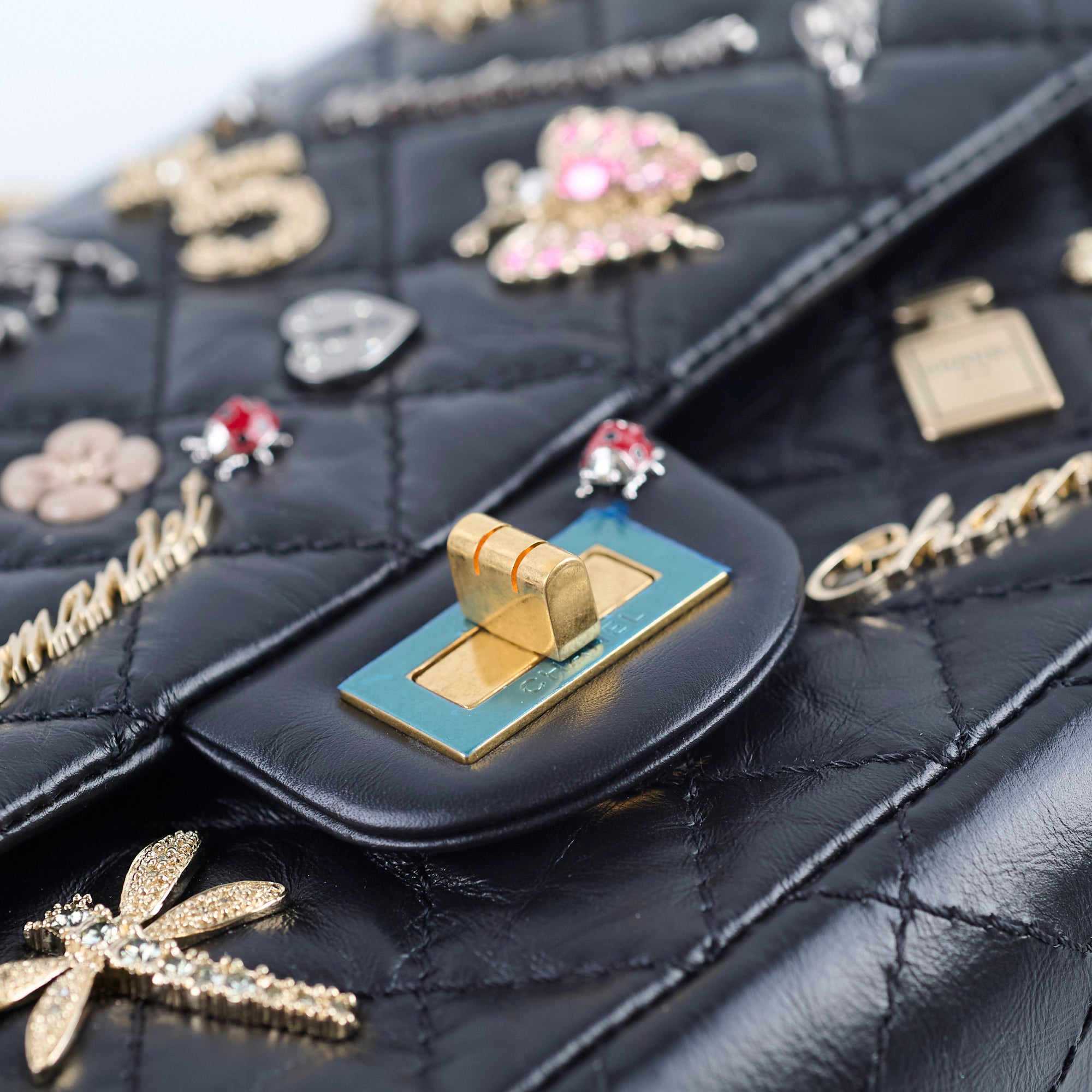 Chanel Reissue 2.55 Lucky Charms Small Black Leather Flap Bag 24 Series - Luxury Designer Handbag for Women, Perfect for Evening Events & Special Occasions