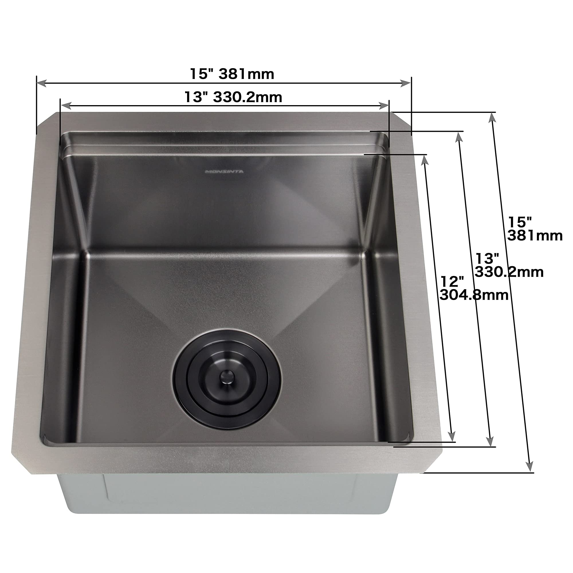 15x15 Inch Undermount Black Bar Sink - 16 Gauge Stainless Steel RV & Kitchen Workstation Sink with Sink Protector, Cutting Board & Drain Assembly - Perfect for Small Bars, RVs, and Compact Kitchens