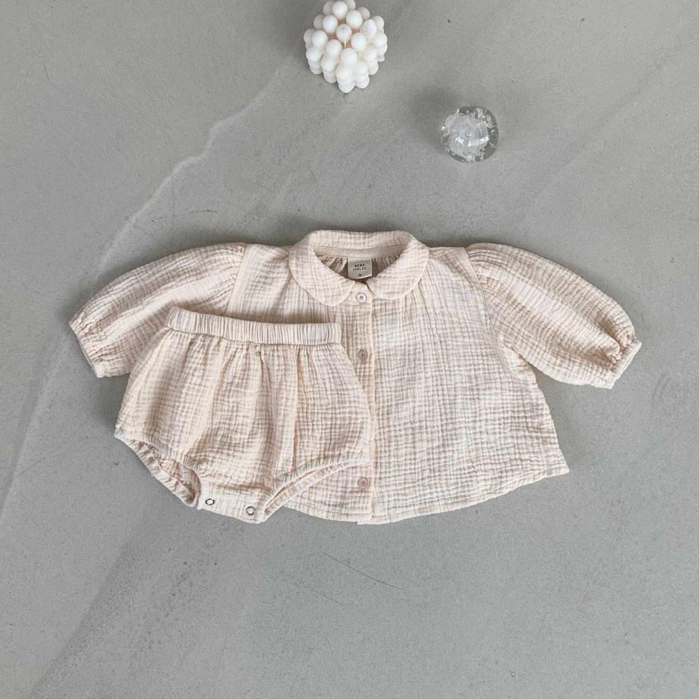 Gemma Gauze Baby Dress and Bloomer Set - Soft Creme Cotton Outfit for Newborns & Infants | Perfect for Photoshoots, Christenings, and Special Occasions