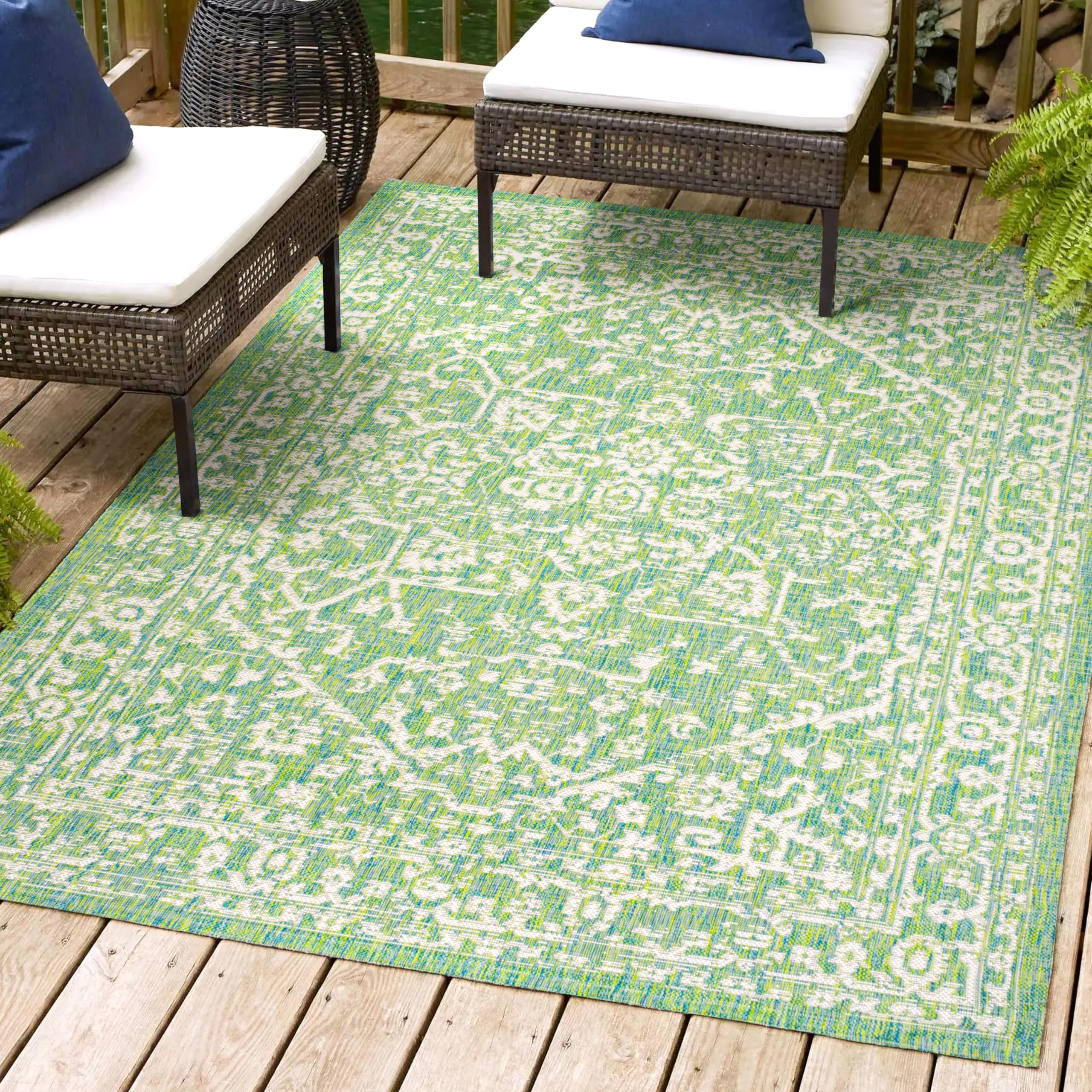 JONATHAN Y SMB104F-8 Malta Bohemian Medallion Textured Weave Indoor Outdoor Area Rug - 8'x10' Cream/Green - Coastal Traditional Transitional Design - Easy Cleaning & Non-Shedding - Perfect for Bedroom, Kitchen, Backyard, Patio & Living Room Decor