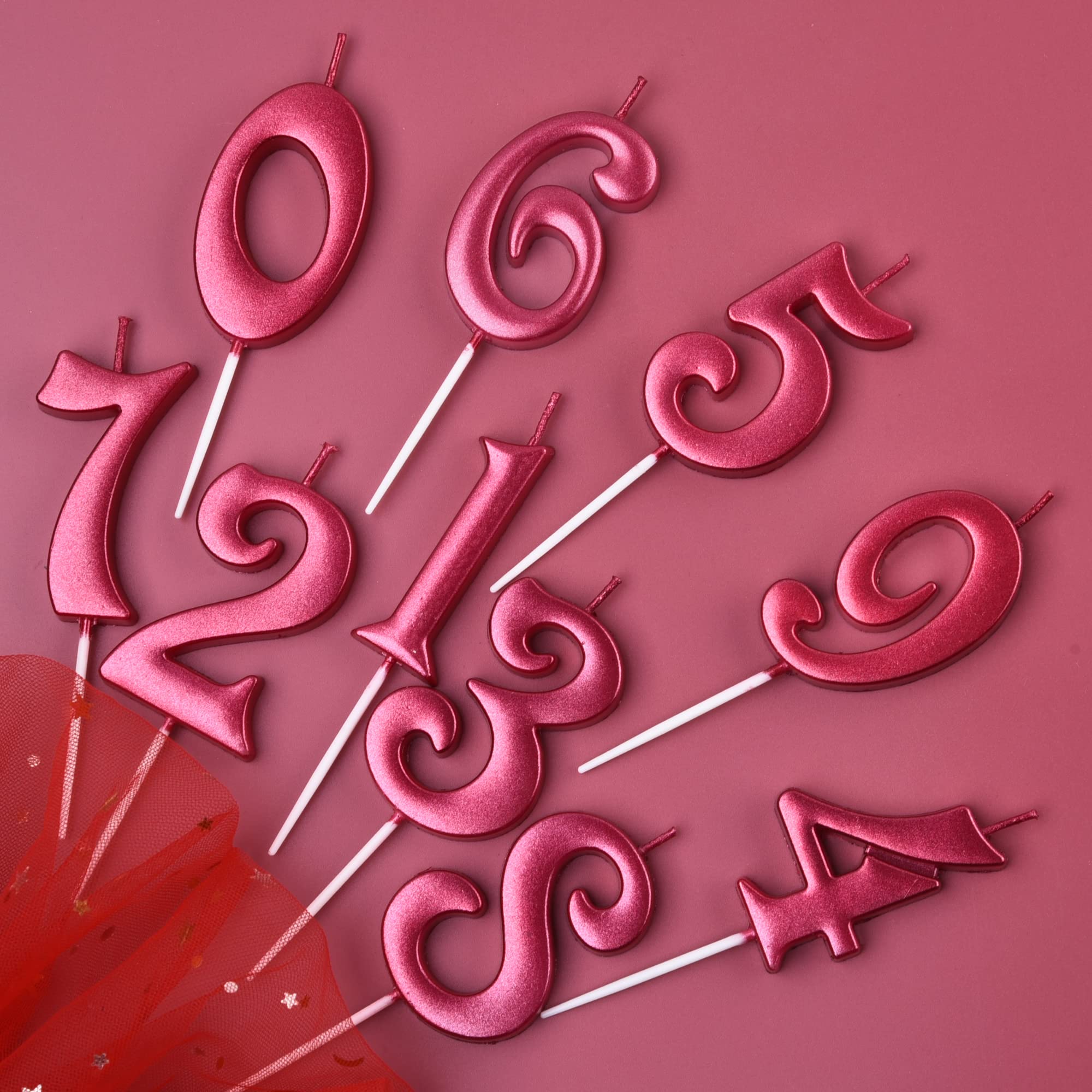 PHD 0-9 Red Number Birthday Candles (10-Count) for Parties & Baby Showers