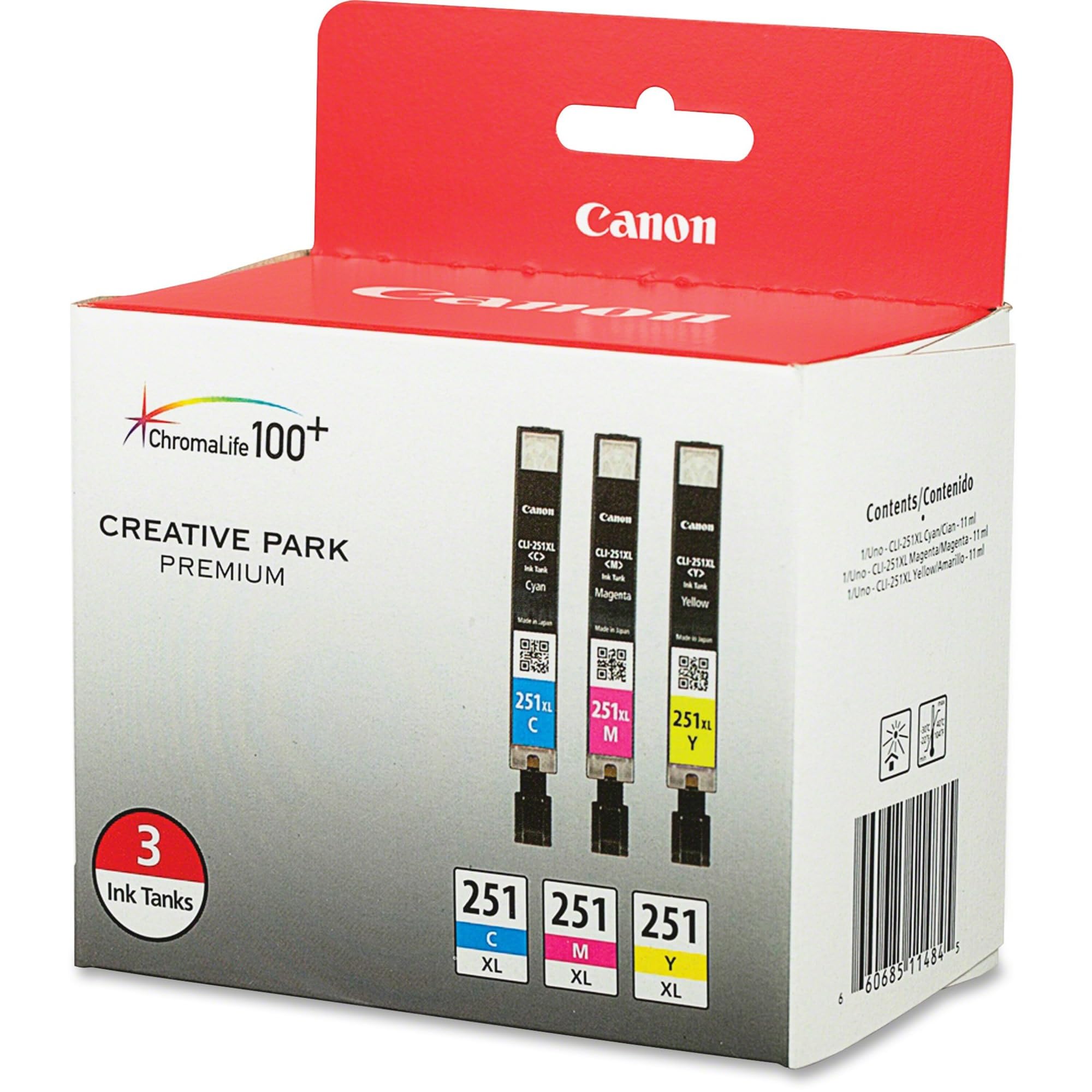 Canon CLI-251XL Ink Cartridge 3-Pack for MG/iP/MX Printers - Home & Office Use