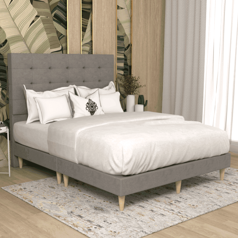 Modern Edith Fabric Bed Frame - Queen Size Upholstered Platform Bed with Wooden Slats - Perfect for Bedroom, Guest Room, and Dormitory Use