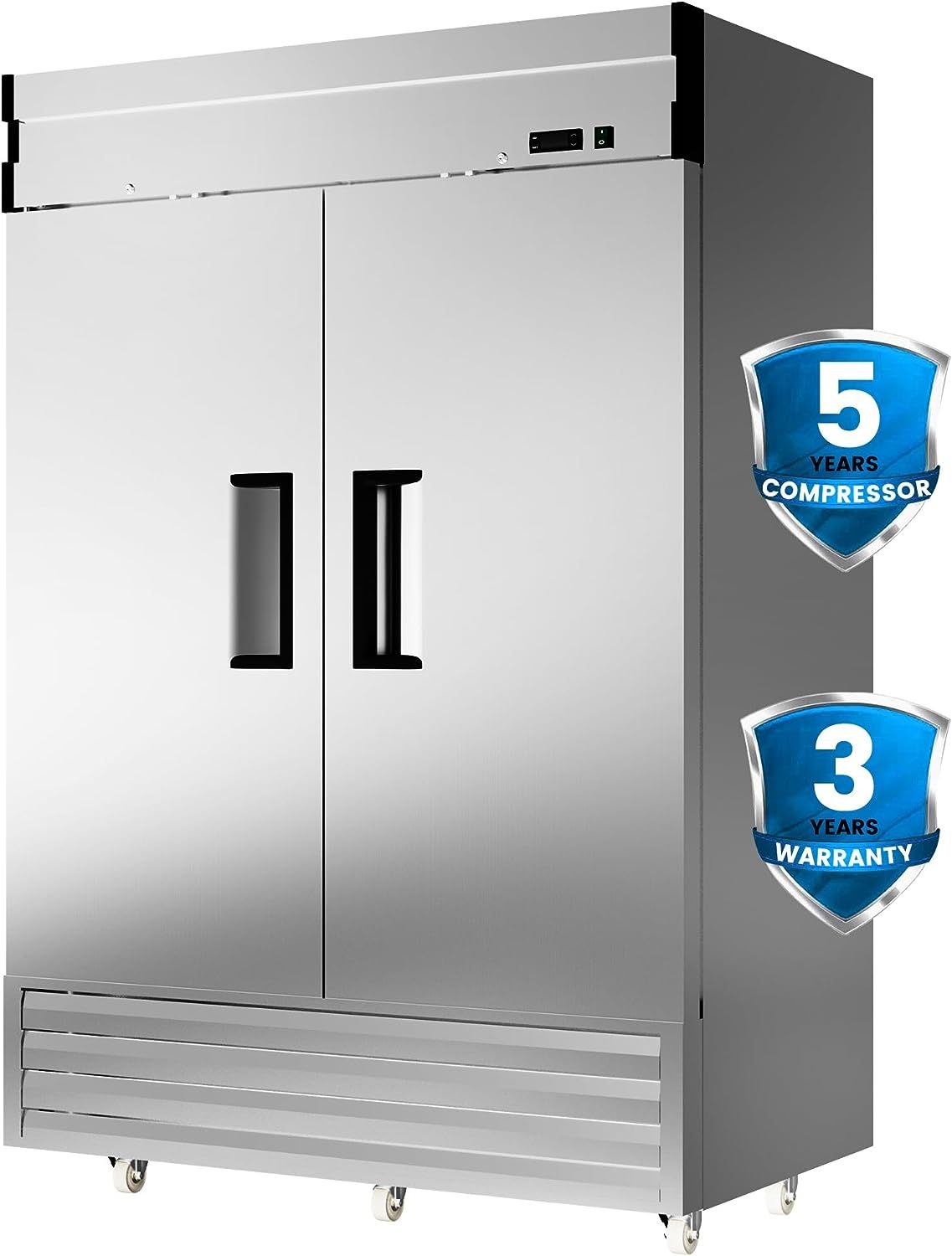 2 Door 49 Cu.Ft Commercial Refrigerator - Stainless Steel Reach-In Freezer with Dynamic Cooling & OmniSmart Temperature Control (33℉~41℉), 6 Adjustable Shelves, LED Light & Digital Thermostat - Ideal for Restaurants, Grocery Stores & Commercial Kitchens