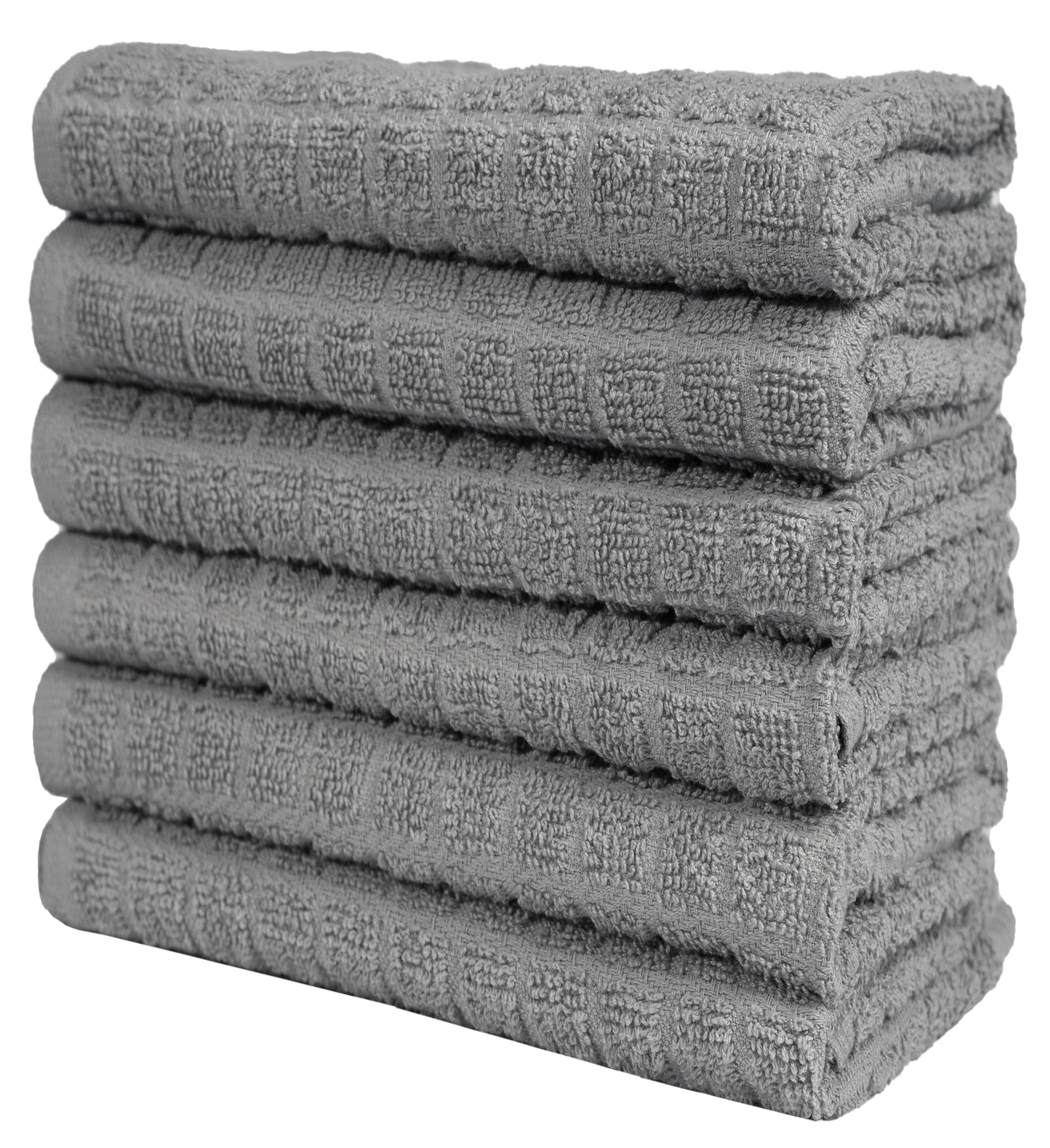 Premium Cotton Kitchen Towels Set (16”x 28”, 6 Pack) - Highly Absorbent Dish & Tea Towels for Cooking, Cleaning, and Drying - Grey