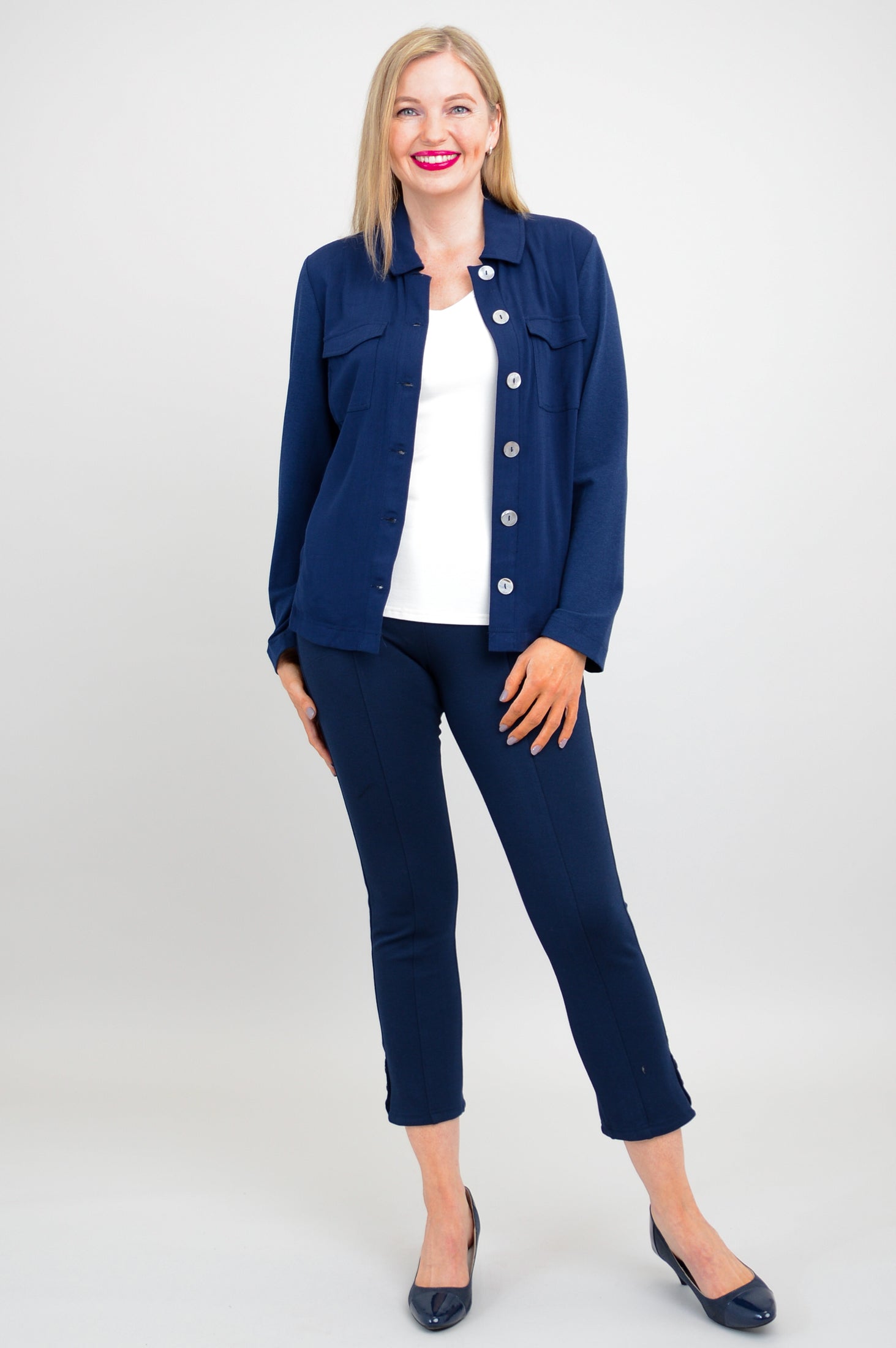 Lauren Jacket - Indigo Blue Linen Bamboo Blend Women's Lightweight Coat | Perfect for Spring & Fall Layering, Casual Outings, and Office Wear