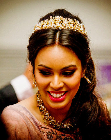 Elegant Wedding Crown - Regal Gilt & Crystal Leaf Headpiece by Kezani | Perfect for Bridal, Prom, Quinceañera & Special Occasions