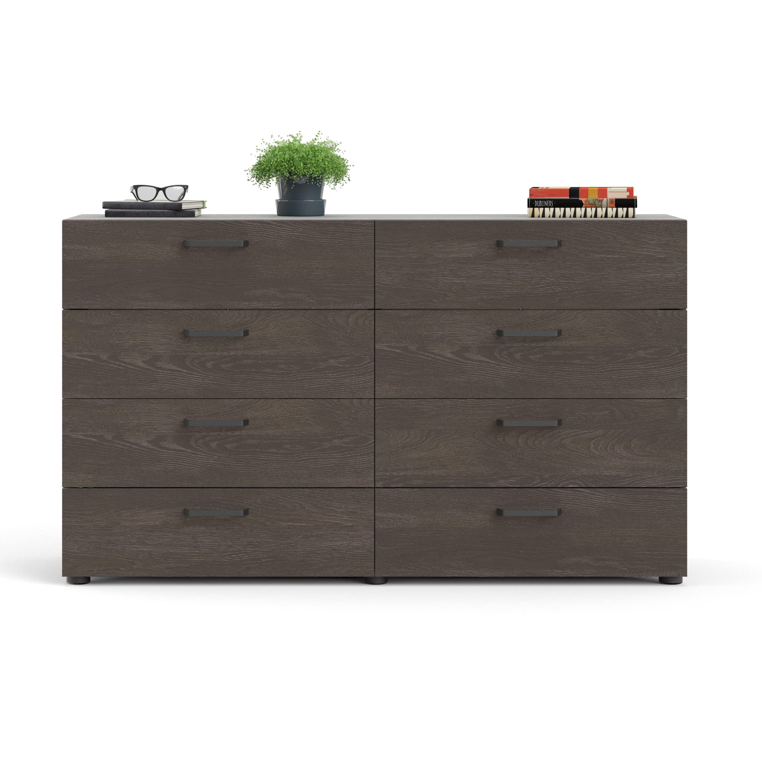 Tvilum 8-Drawer Double Dresser in Dark Chocolate - Modern Bedroom Storage Solution for Clothes, Linens & Accessories