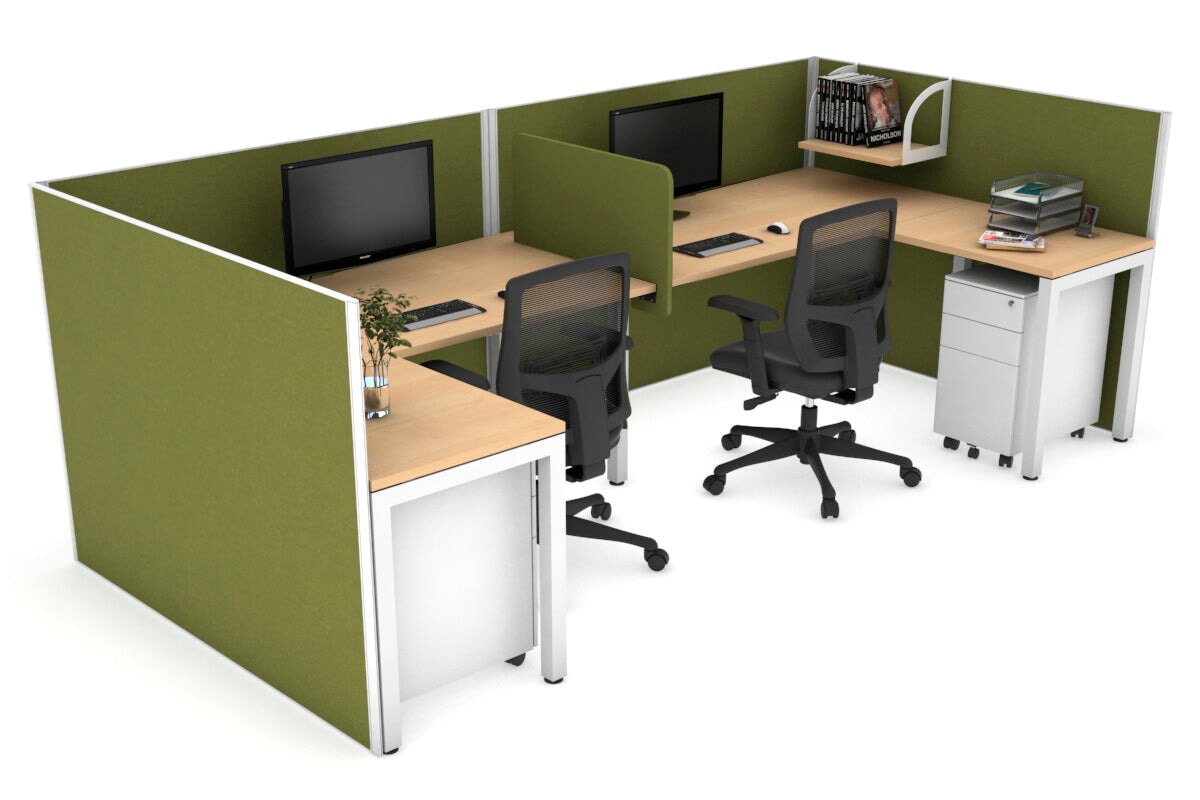 Quadro Square Legs 2-Person Corner Workstation - U-Shaped White Frame Office Desk [1800L x 1800W with Cable Management] - Perfect for Home Office & Collaborative Workspaces