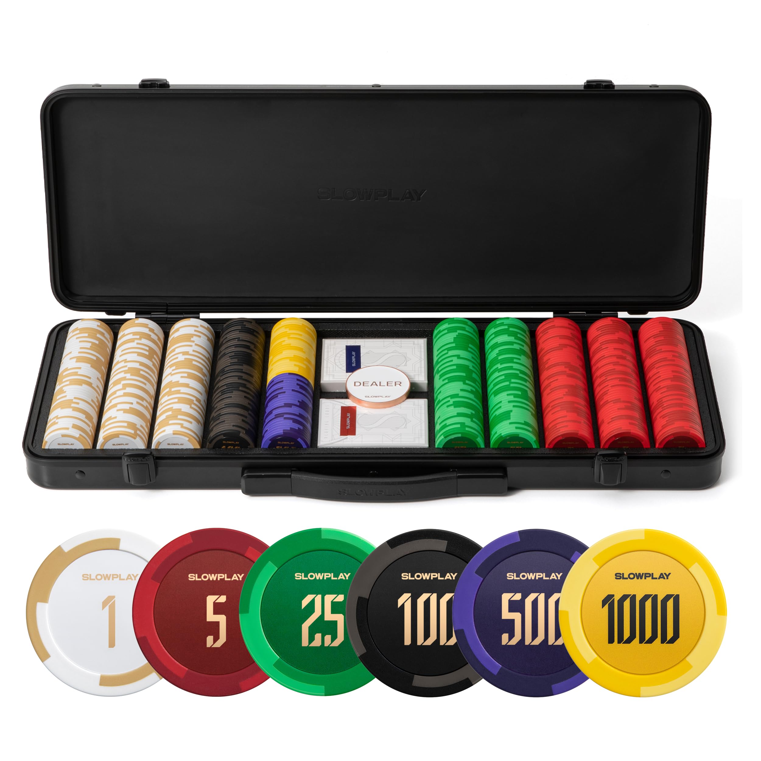 SLOWPLAY Godel 14g Clay Poker Chips Set - 500 PCS Texas Hold'em Casino Chips with Numbered Values & Premium German Polycarbonate Case | Durable Poker Accessories for Home Games, Casino Nights & Poker Tournaments | Perfect Gift for Poker Players & Card Game Enthusiasts