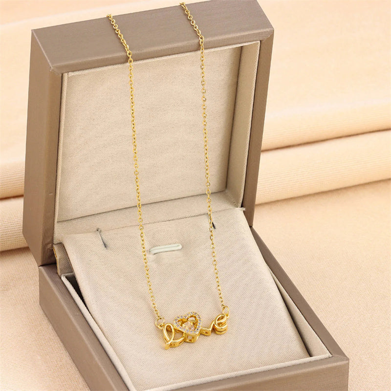 Valentine's Day Gift for Her - Titanium Steel Love Necklace Women's Fashion Jewelry, Elegant Clavicle Chain for Anniversary, Date Night & Romantic Occasions