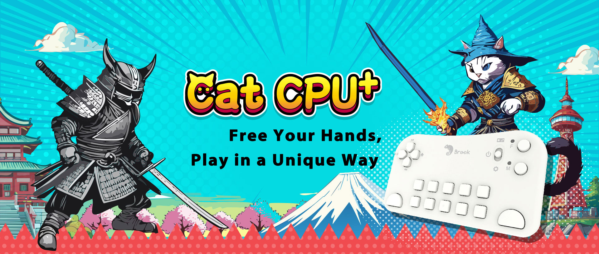 Brook Battle Cats CPU Plus Controller for Nintendo Switch - Wireless Gaming Controller with Turbo Function, Ergonomic Design - Perfect for Battle Cats, RPG, and Action Games