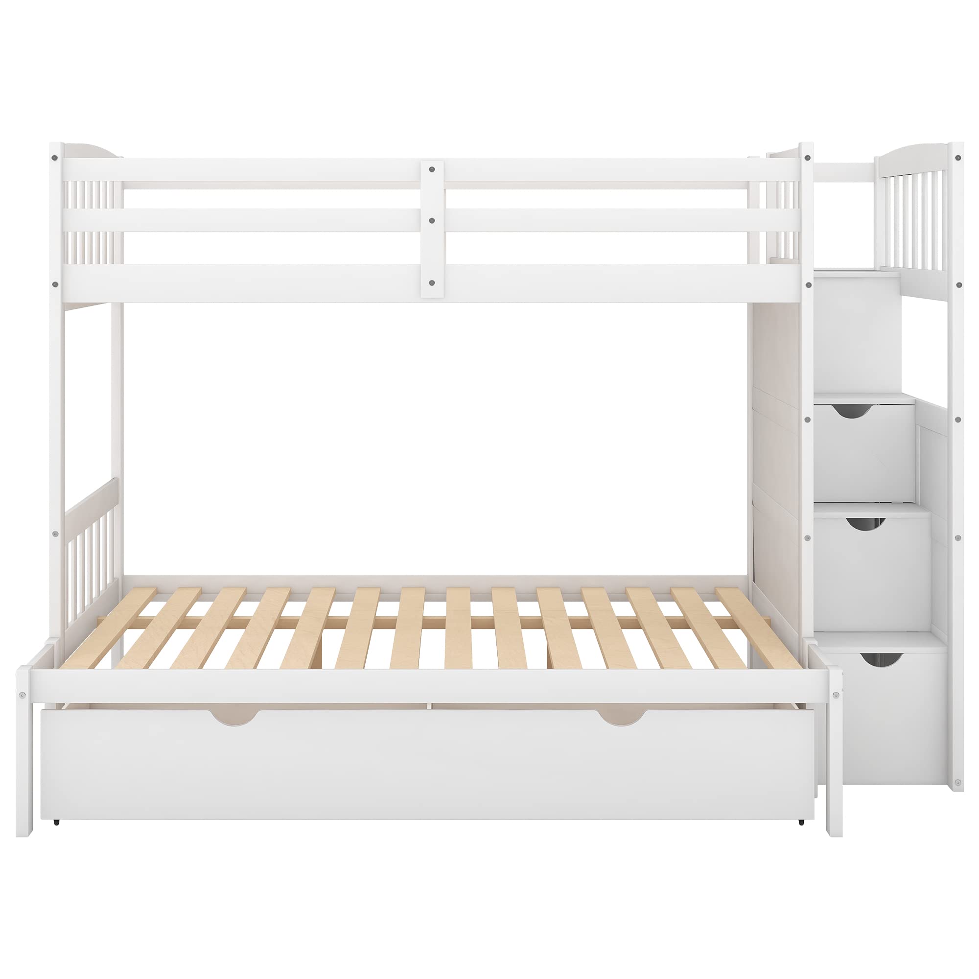 Convertible Twin Over Full Bunk Bed with Storage - Solid Wood Frame for Kids & Adults - Space-Saving Bedroom Furniture for Small Rooms