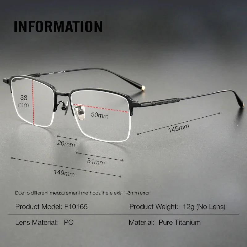 Aror Men's Semi-Rimless Square Titanium Eyeglasses Frame - Lightweight Durable Glasses for Work, Reading & Fashion (Model 10165)
