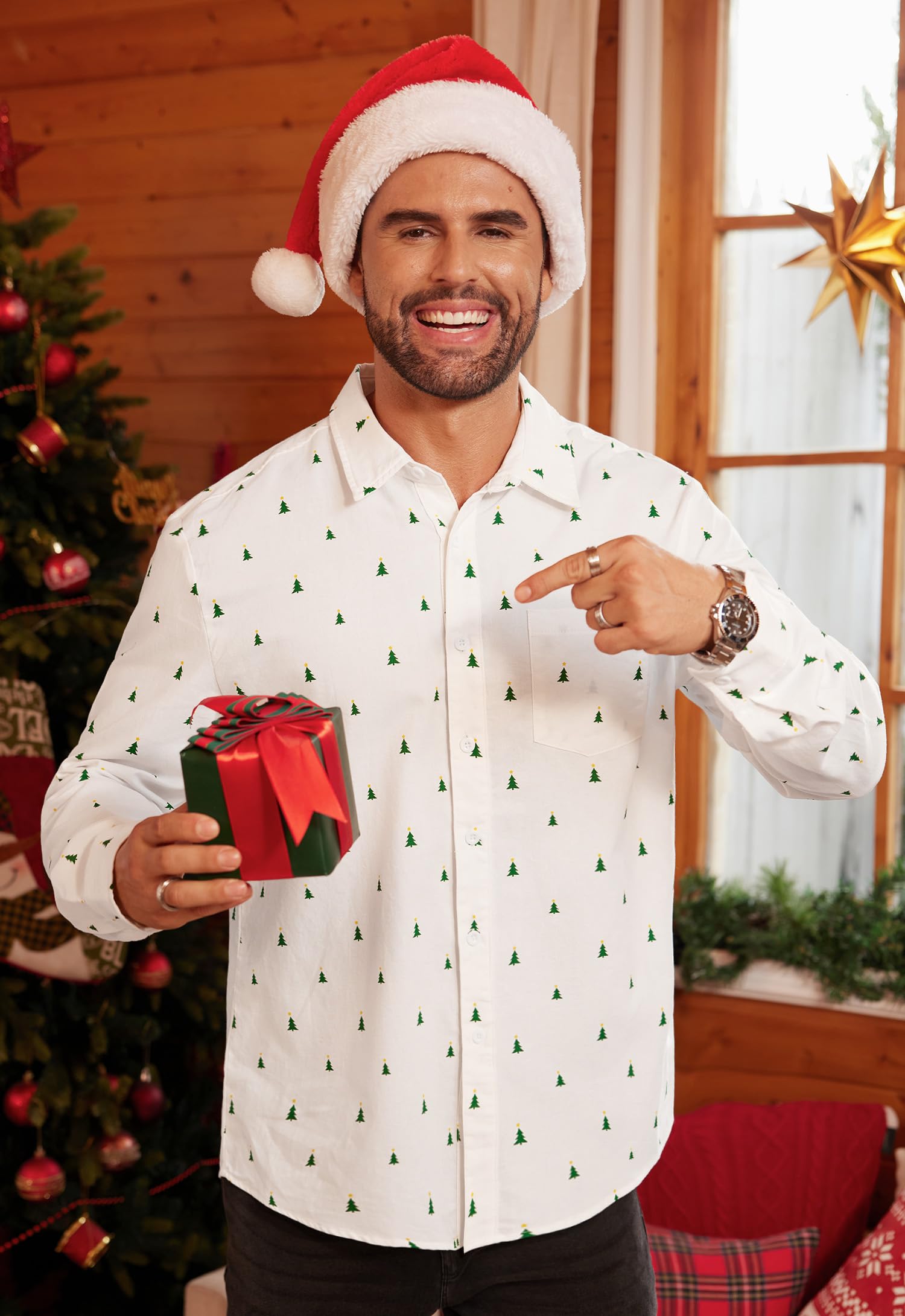Arvilhill Men's Ugly Christmas Shirts - Long Sleeve Holiday Party Wear (S-XXL)