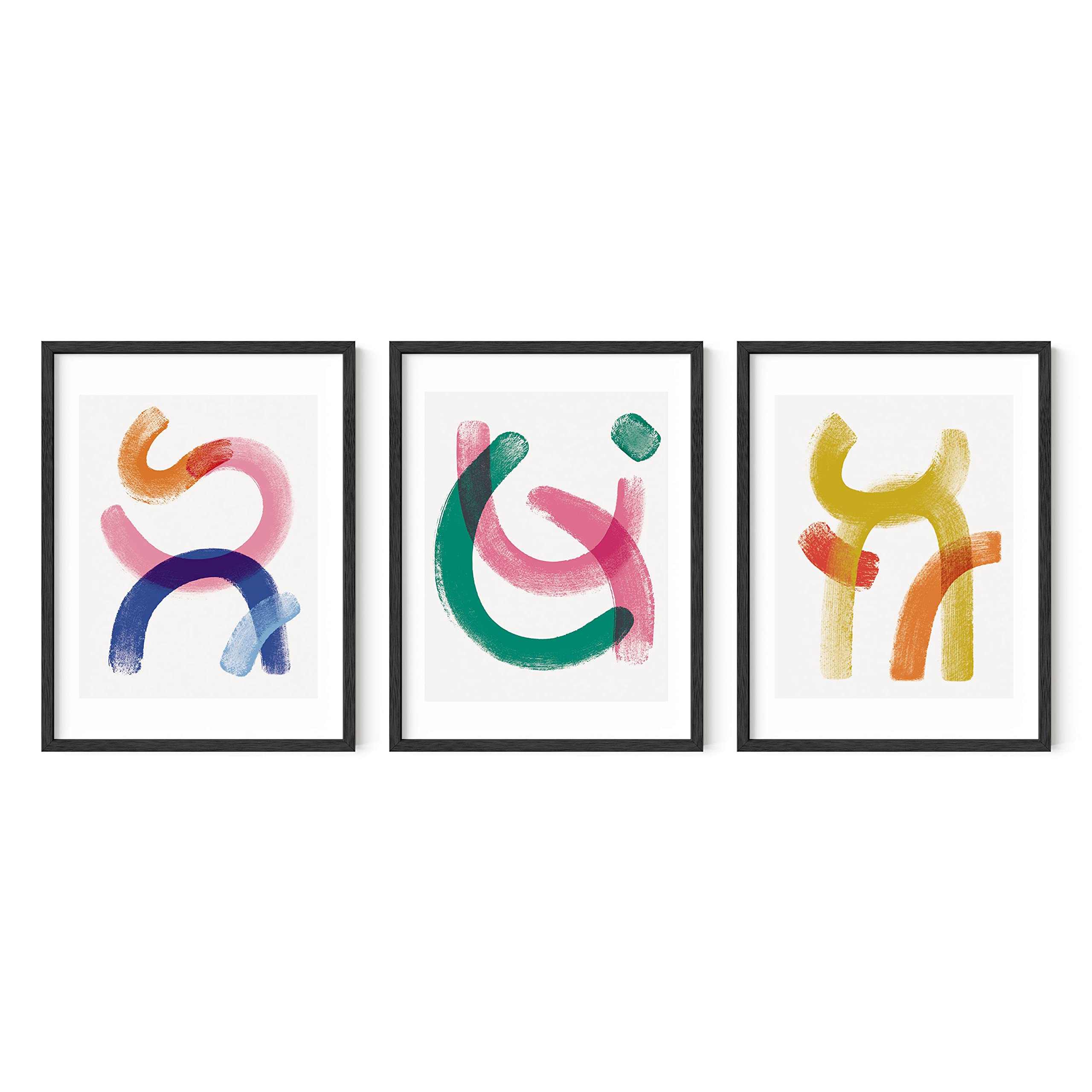 Haus and Hues Geometric Wall Art Set - 3 Piece Abstract Canvas Wall Decor with Beige Frame (12x16) for Living Room, Bedroom & Office - Modern Minimalist Contemporary Art for Home & Office Decor