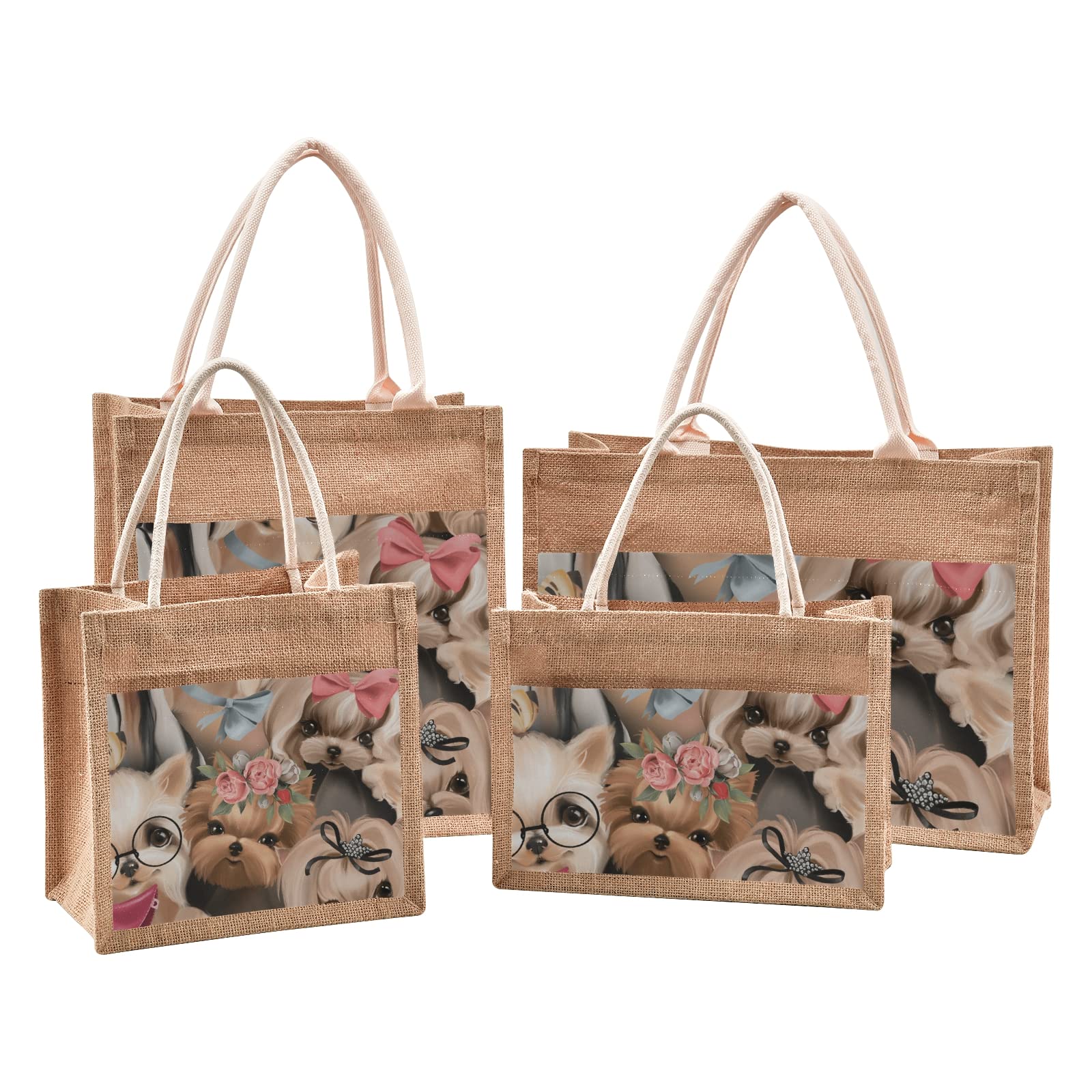 Sinestour Cute Dog Puppy Jute Tote Bag - Eco-Friendly Reusable Grocery Bags with Handle, Burlap Gift Bag for Pet Lovers - Perfect for Shopping, Beach Trips & Daily Use