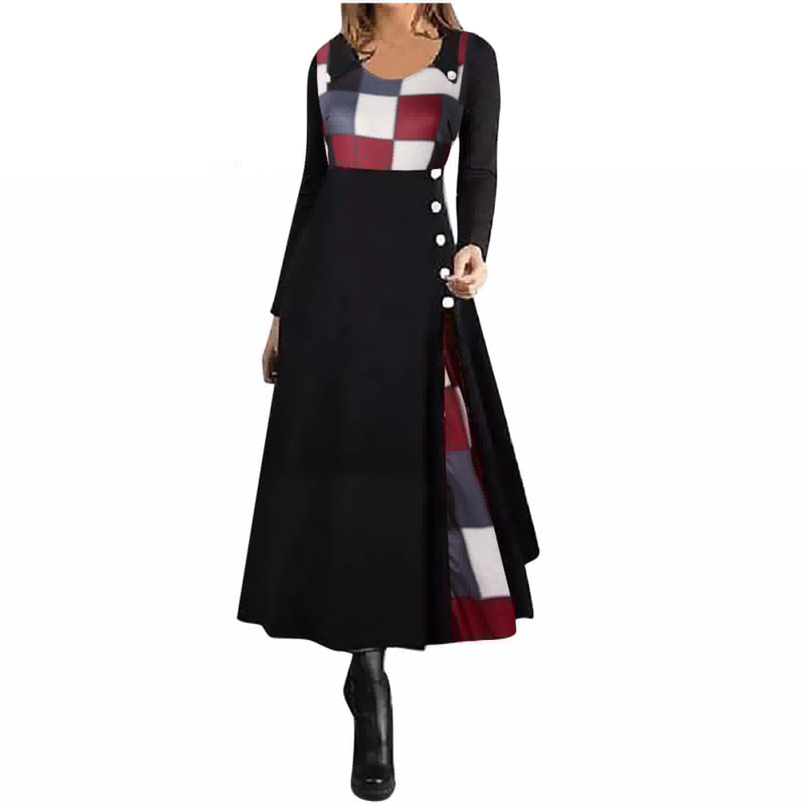 Women's Plus Size Casual O-Neck Long Sleeve Button Down Hem Midi Dress - Perfect for Office Wear, Date Night & Everyday Comfort