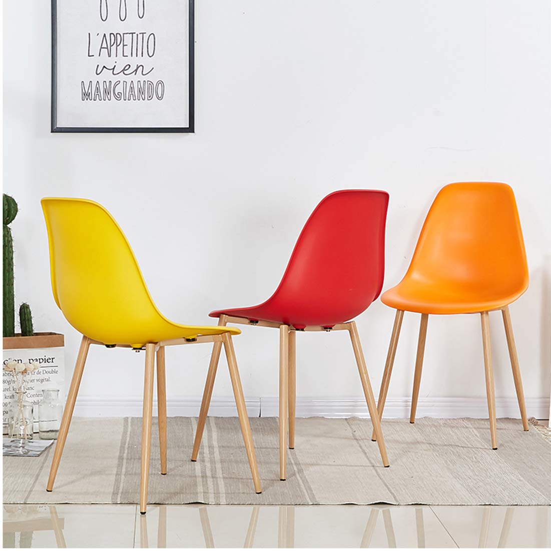Mid-Century Modern Dining Chair - Ergonomic PP Plastic Seat with Metal Legs, Comfort Curve Design for Living Room, Cafe, Study & Dining | Stylish Lounge Chair for Home, Office & Commercial Spaces
