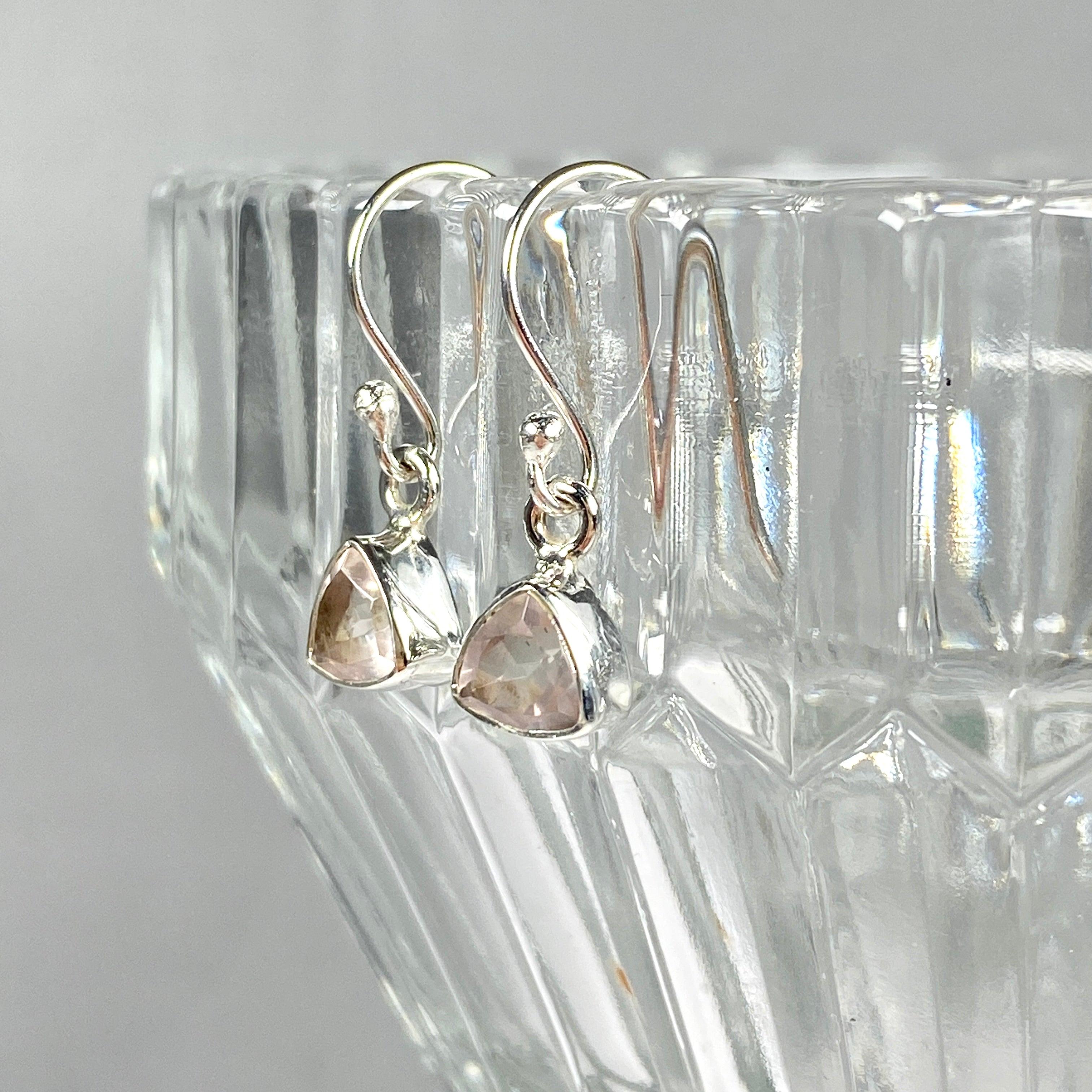 Rose Quartz Petite Triangular Faceted Earrings R2363 RQT – Elegant Dainty Jewelry for Women, Gift for Her – Perfect for Weddings, Parties & Everyday Wear