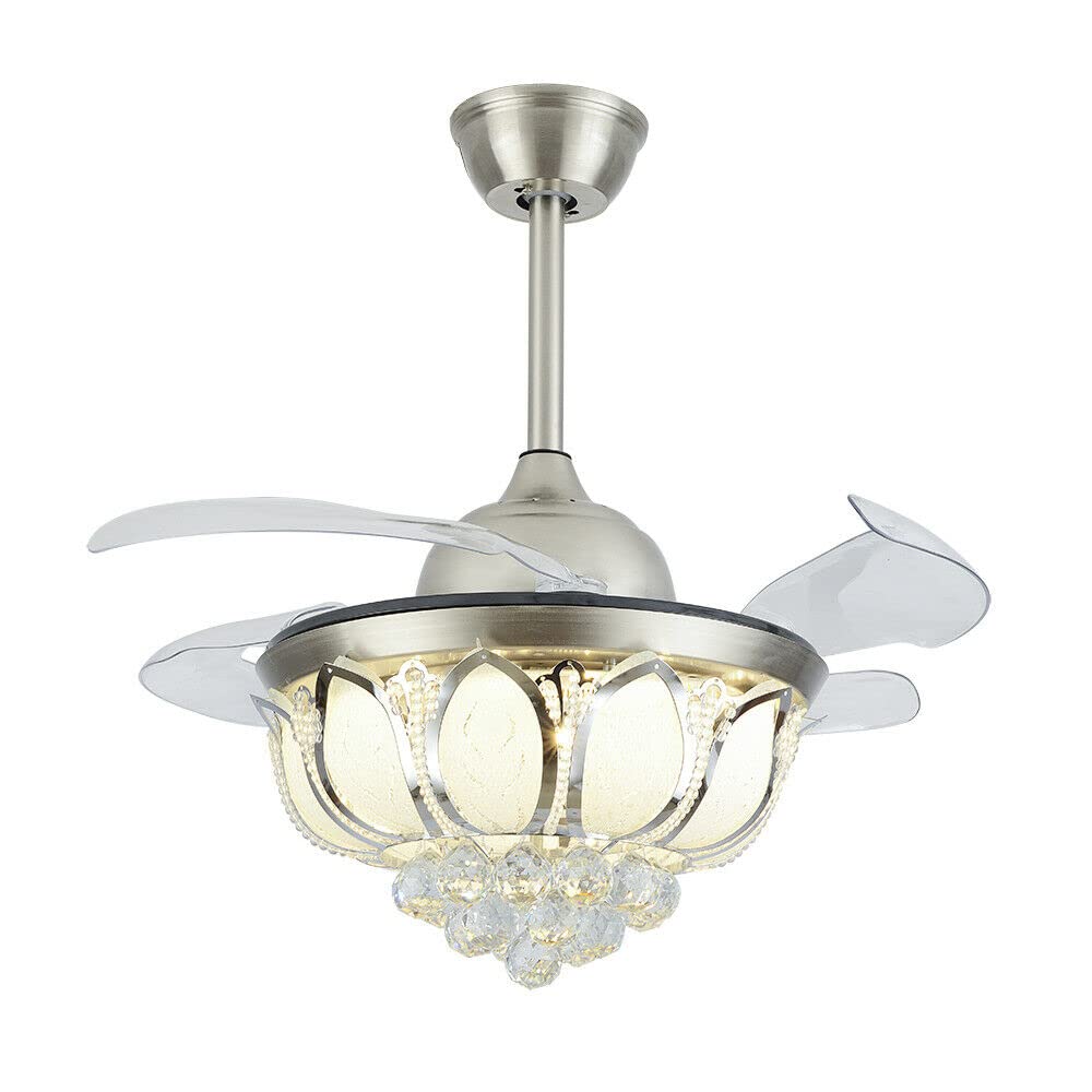 36 Inch Ceiling Fan with Light - 3 Color Crystal Chandelier & Remote Control - Modern Cooling Fan for Living Room, Bedroom, and Dining Room