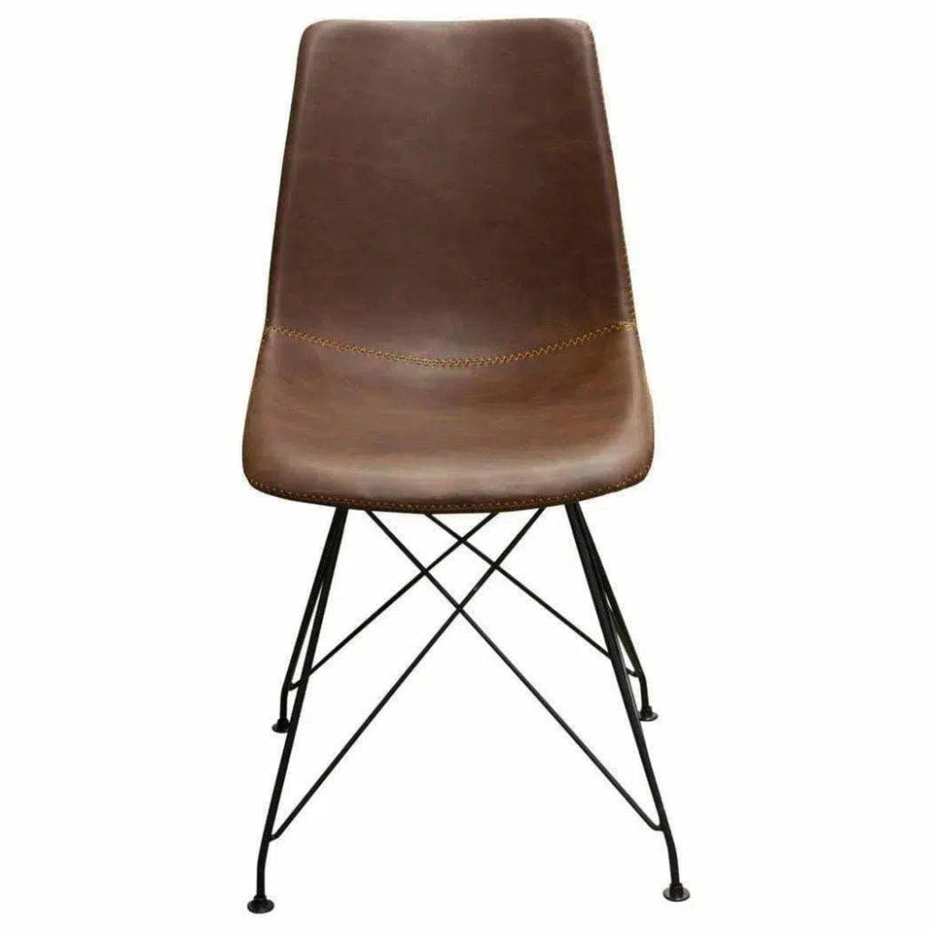 4-Piece Chocolate Leather Dining Chairs with Black Metal Base - Modern Kitchen & Dining Room Furniture Set for Home, Restaurant, or Office
