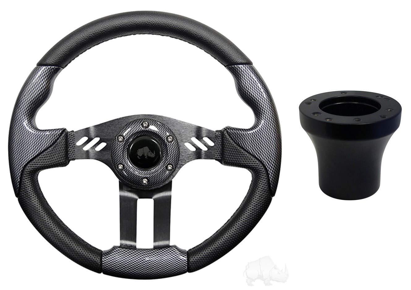 RHOX EZGO Aviator 5 Golf Cart Steering Wheel Kit - Carbon Fiber Grip with Black Spokes - Perfect for Golf Cart Upgrades & Customization - Enhance Your Ride Comfort & Style on the Course