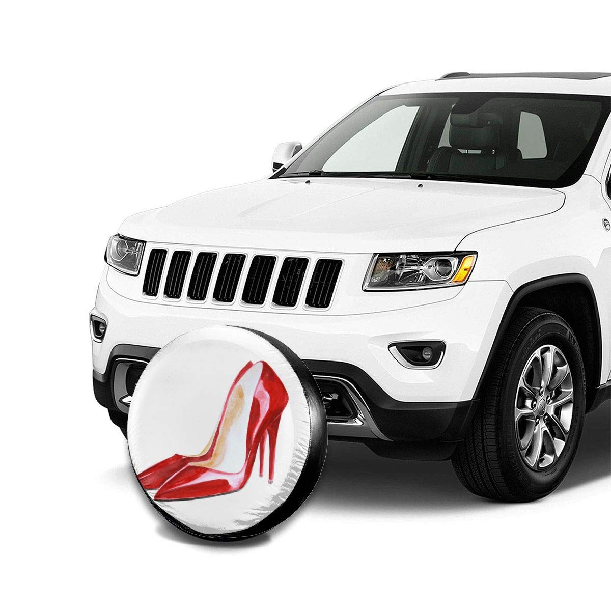 Moslion 17 Inch Watercolor Red Leather High Heels Spare Tire Cover - Waterproof Wheel Protection for Trucks & SUVs | Stylish Car Accessory for Women Drivers