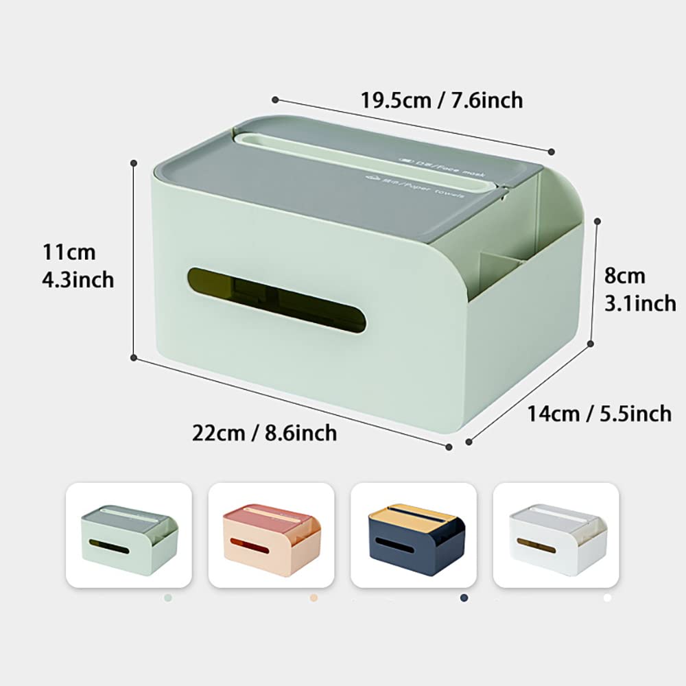 Multi-Function ABS Tissue Box Cover Holder with Storage Organizer - Green | Napkin Tissue Box Caddy for Bathroom, Bedroom & Office | Keeps Tissues Dry & Organized in Any Room