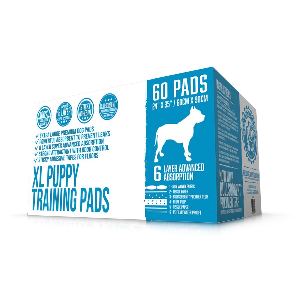 Bulldogology XL Puppy Pee Pads with Adhesive Tape - Extra Large 24x35 Inch Dog Training Pads | 6-Layer Quick-Dry Bullsorbent Technology | 360-Count White Wee Pads for Puppies & Adult Dogs | Ideal for House Training, Crate Use & Travel
