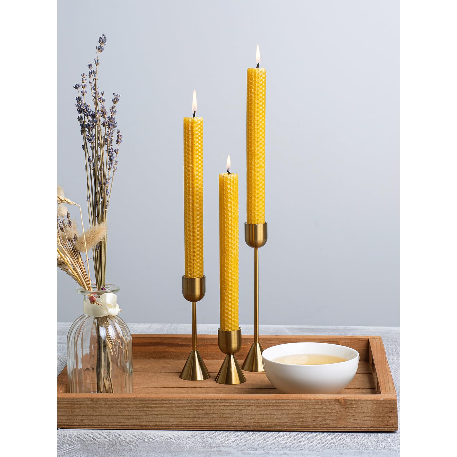 Handmade Beeswax Candles Set of 6 - 8 Inch Natural Taper Candles for Home Decor, Dinner Table & Romantic Ambiance | Long-Lasting 5-Hour Burn Time | Eco-Friendly Hand-Rolled Beeswax Candles with Honeycomb Scent