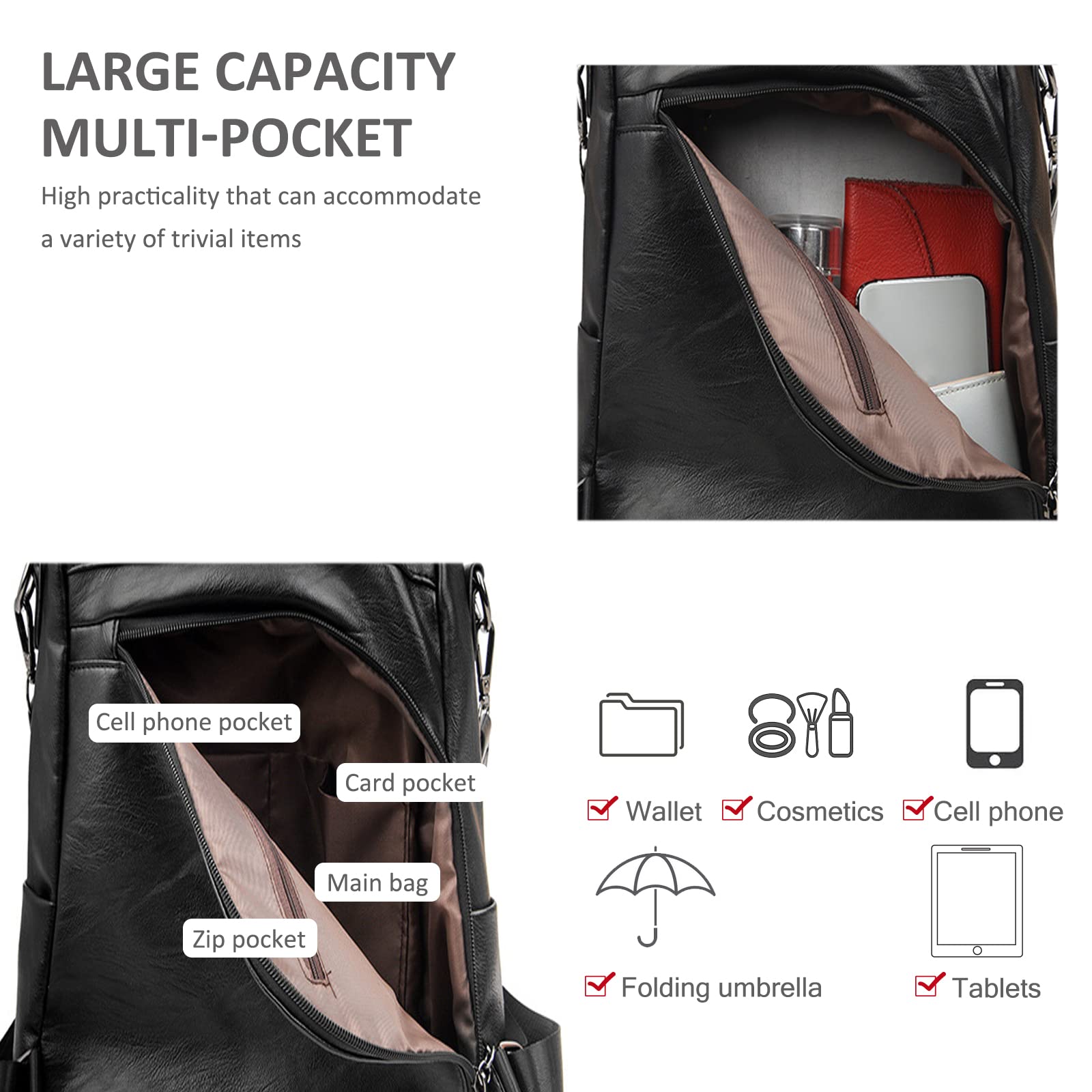 NICOLE & DORIS Women's Anti-Theft PU Leather Backpack - Stylish Waterproof Shoulder Bag for Work, School, Travel & Shopping | Perfect for Commuting, College Campus & Daily Errands